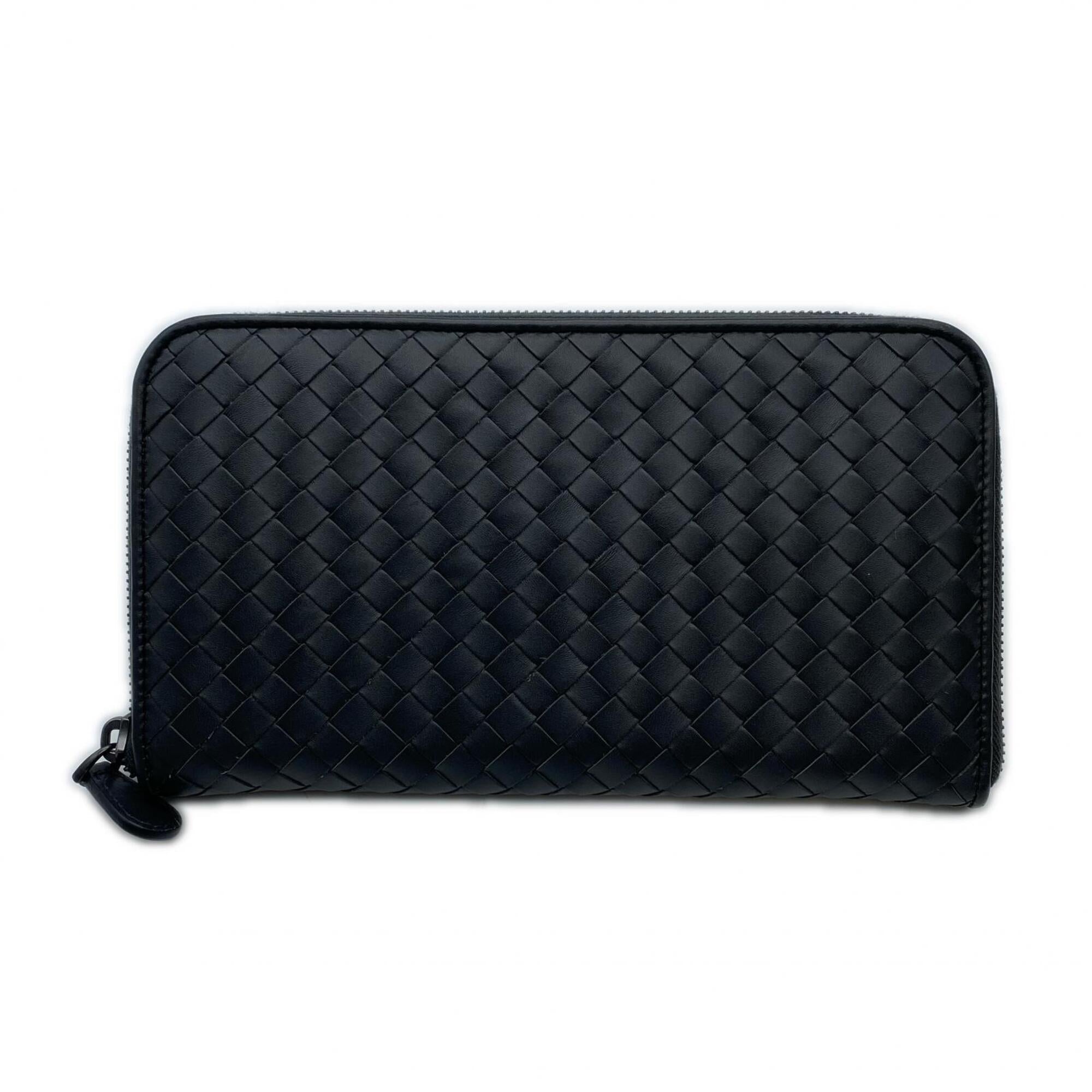 Bottega Veneta Intrecciato Gray Leather Long Wallet (Bi-Fold) (Pre-Owned)