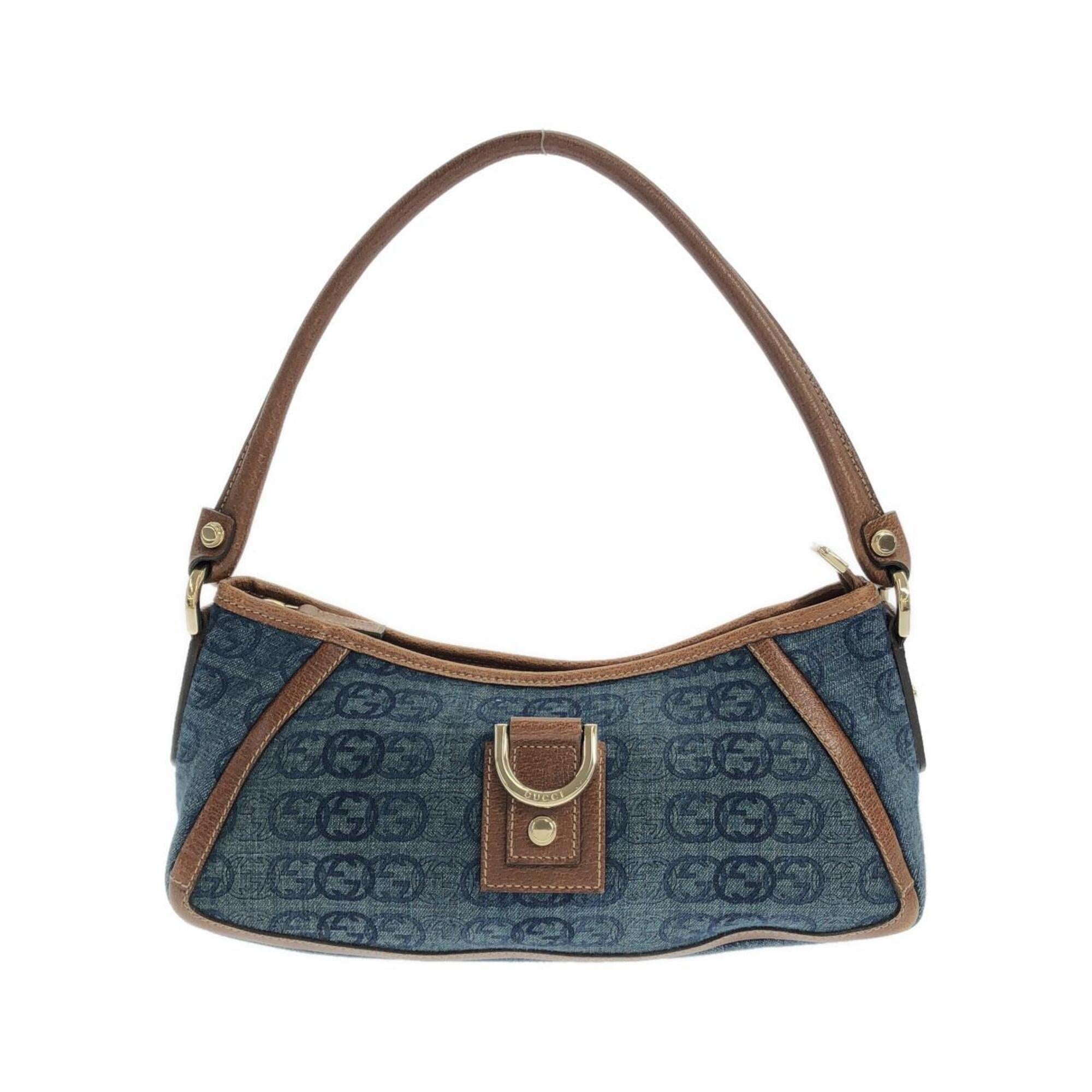 Gucci Blue Brown Denim Shoulder Bag (Pre-Owned)