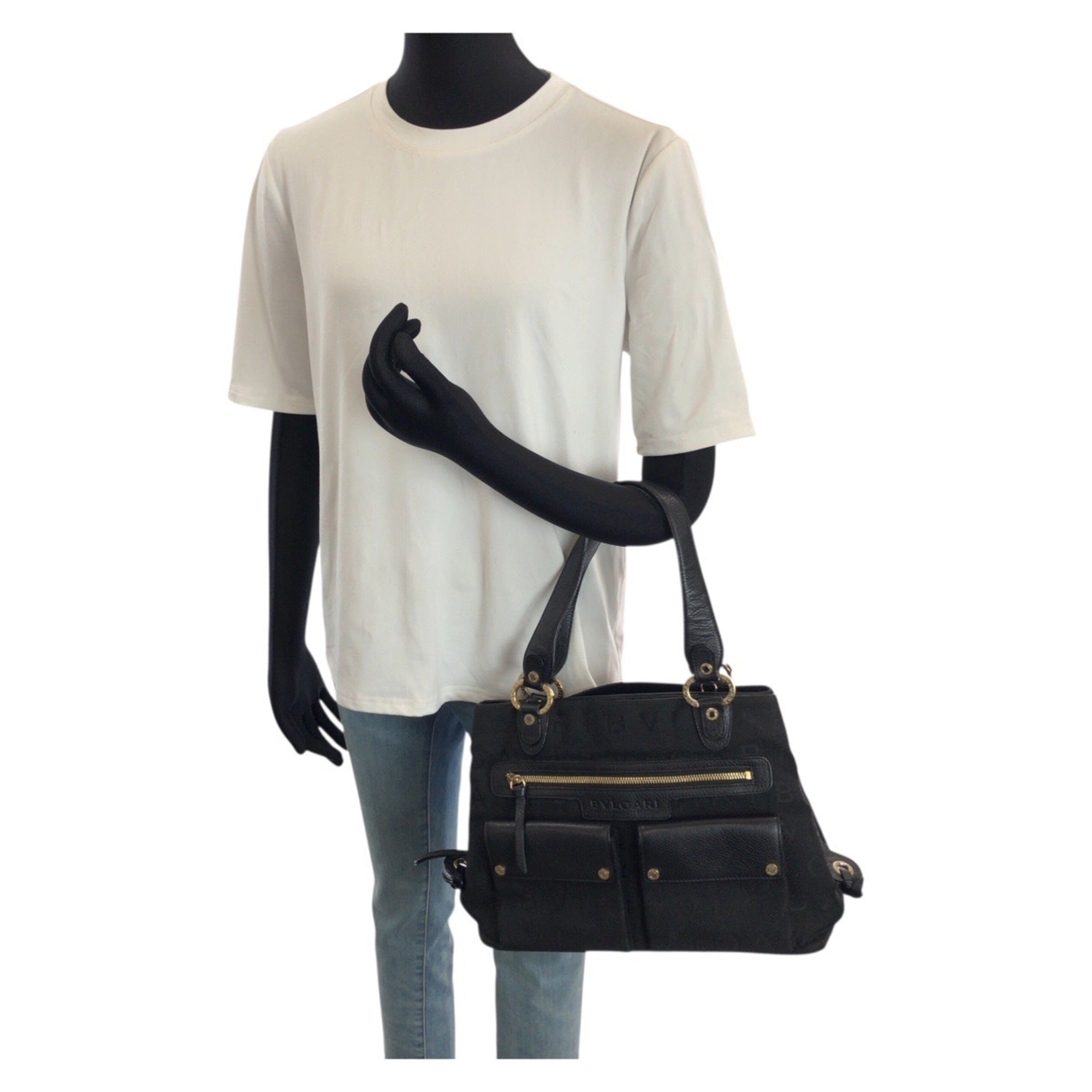 Bvlgari Black Canvas Leather Handbag Tote Bag (Pre-Owned)