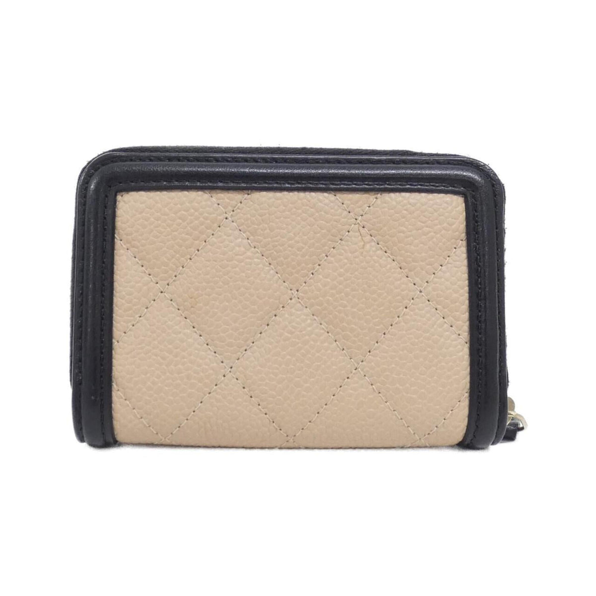 Chanel Beige Black Grained Calfskin Coin Purse/Coin Case (Pre-Owned)
