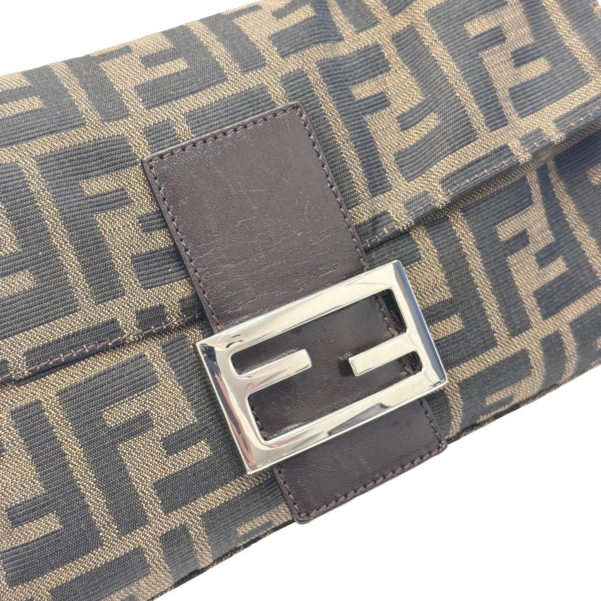 Fendi Zucca Brown Canvas Leather Handbag Pouch (Pre-Owned)
