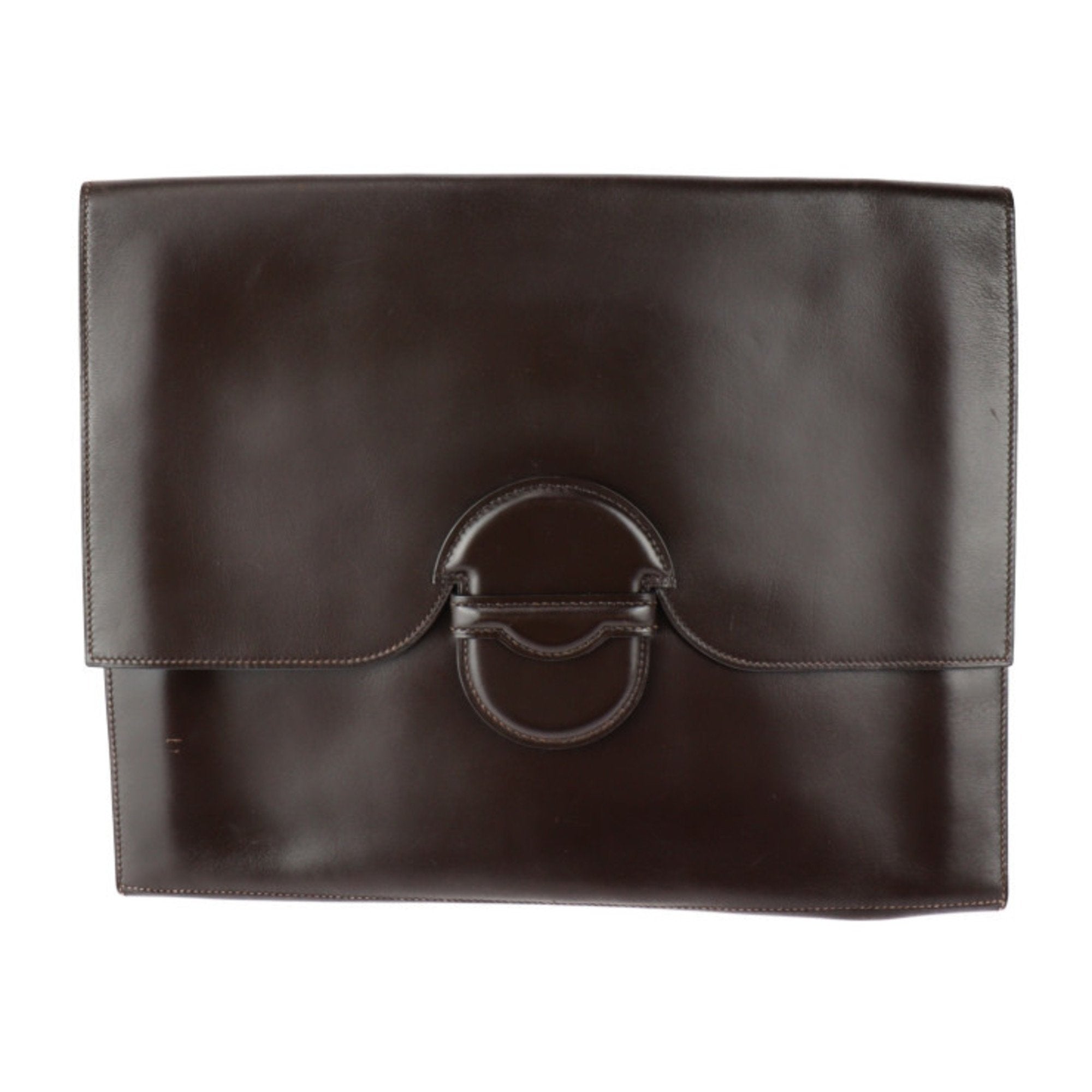 Hermes Dark Brown Box Calf Leather Clutch Bag Handbag (Pre-Owned)