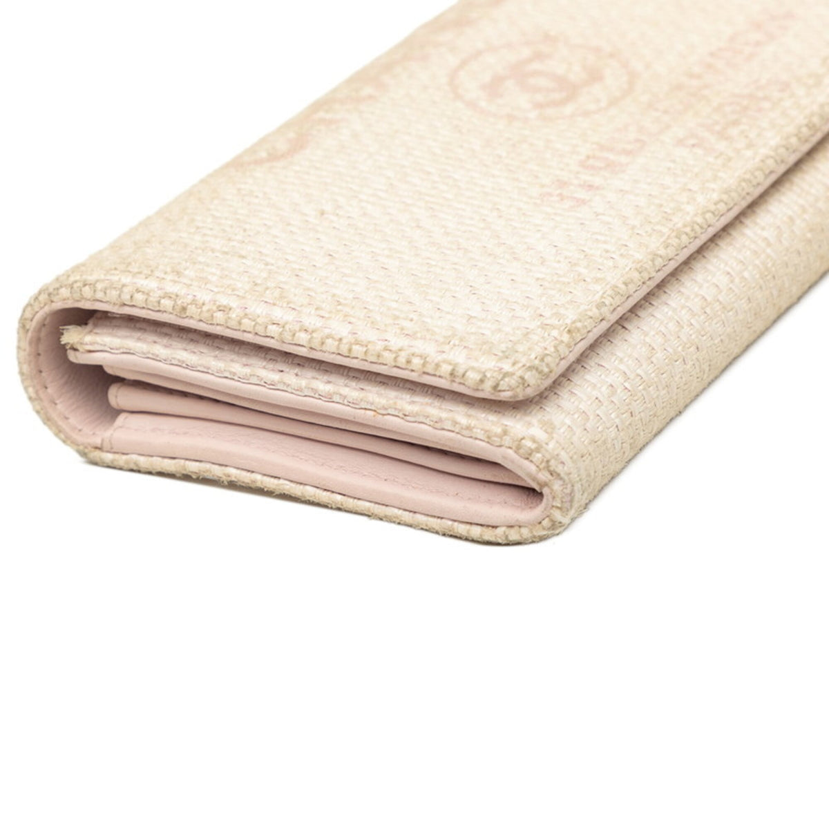Chanel Pink White Tweed Long Wallet (Bi-Fold) (Pre-Owned)