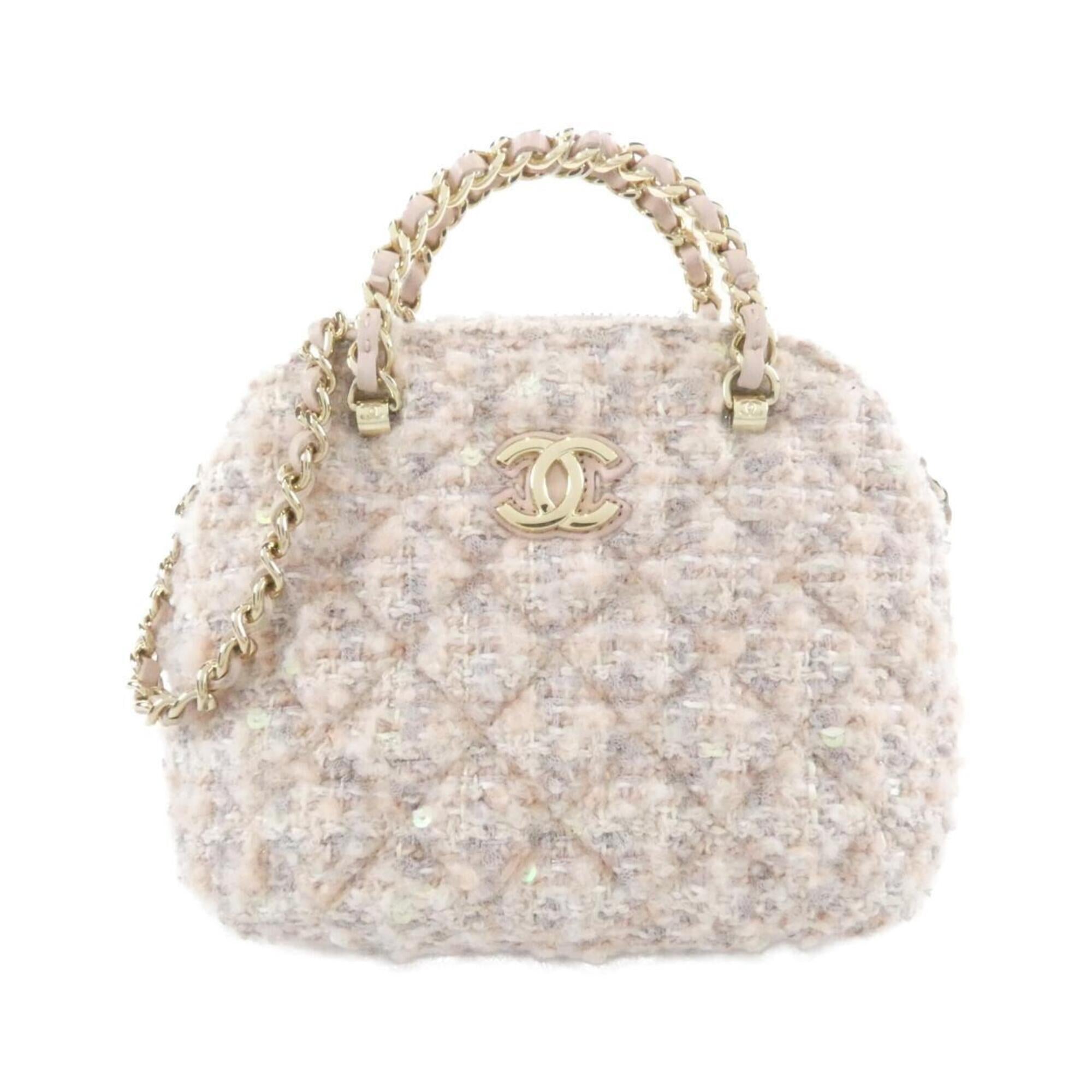Chanel Pink Cotton Tweed Spangles Handbag Shoulder Bag (Pre-Owned)