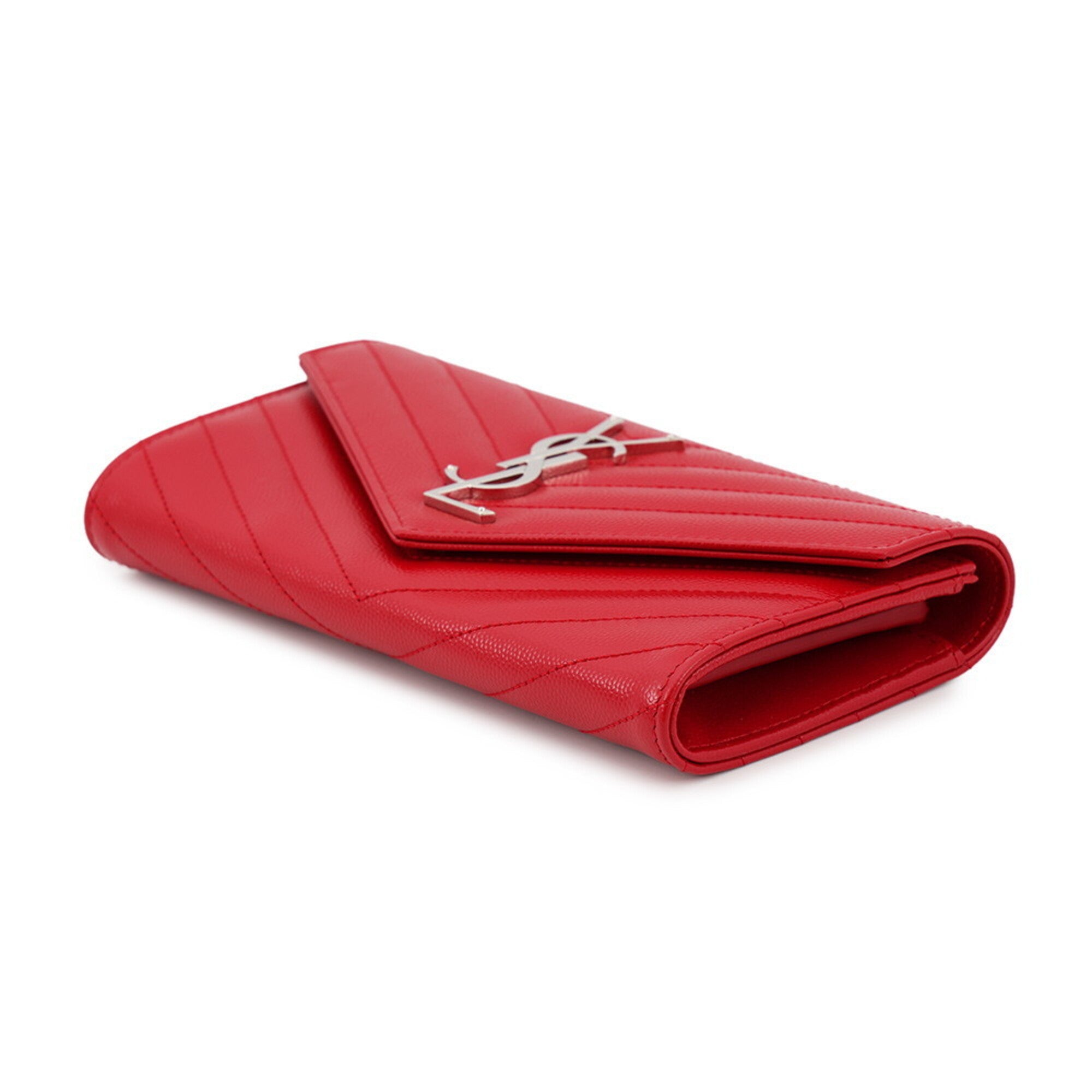 Yves Saint Laurent Red Color Leather Long Wallet (Bi-Fold) (Pre-Owned)
