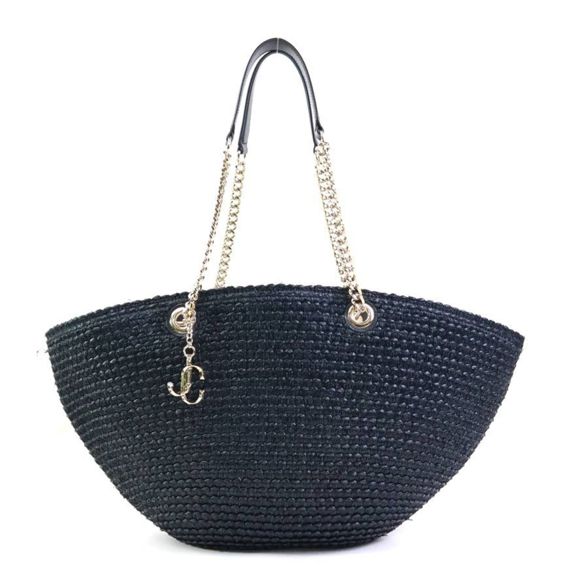 Jimmy Choo Black Raffia Leather Shoulder Bag (Pre-Owned)