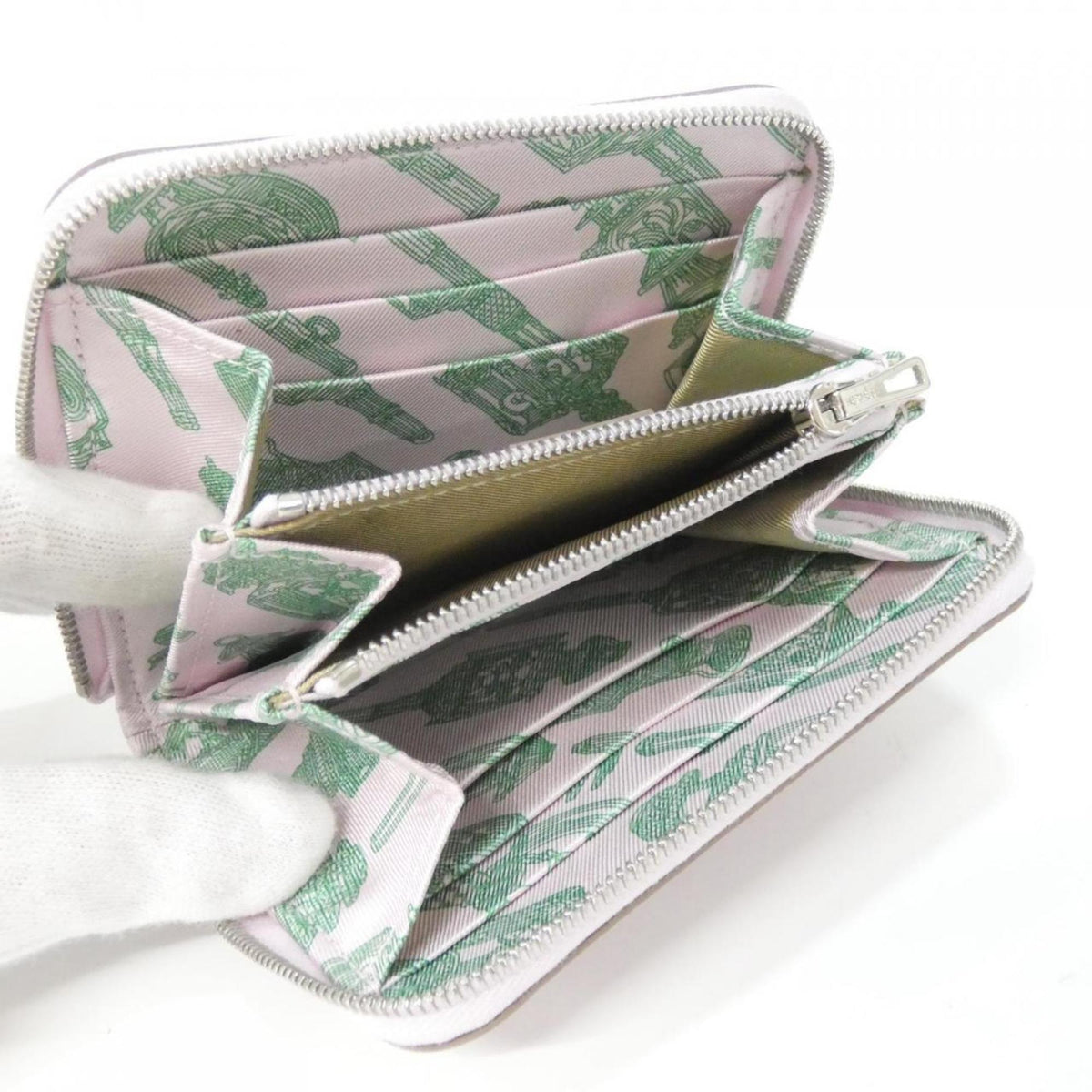 Hermes Silver Epsom Leather Silk Wallet (Bi-Fold) (Pre-Owned)