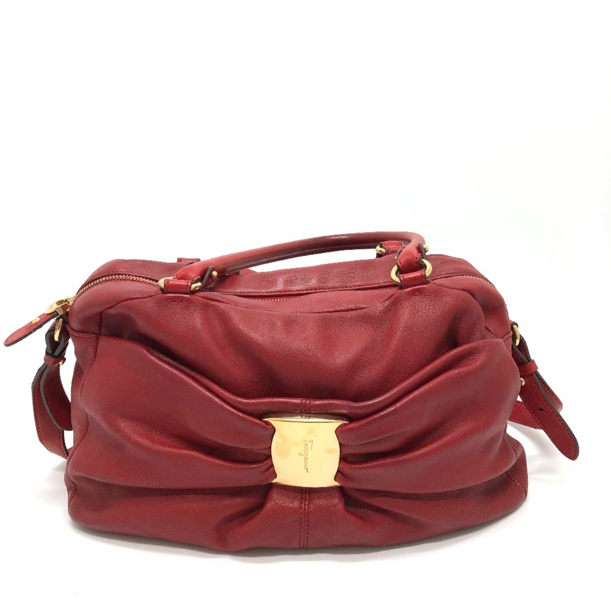 Salvatore Ferragamo Red Color Leather Handbag (Pre-Owned)