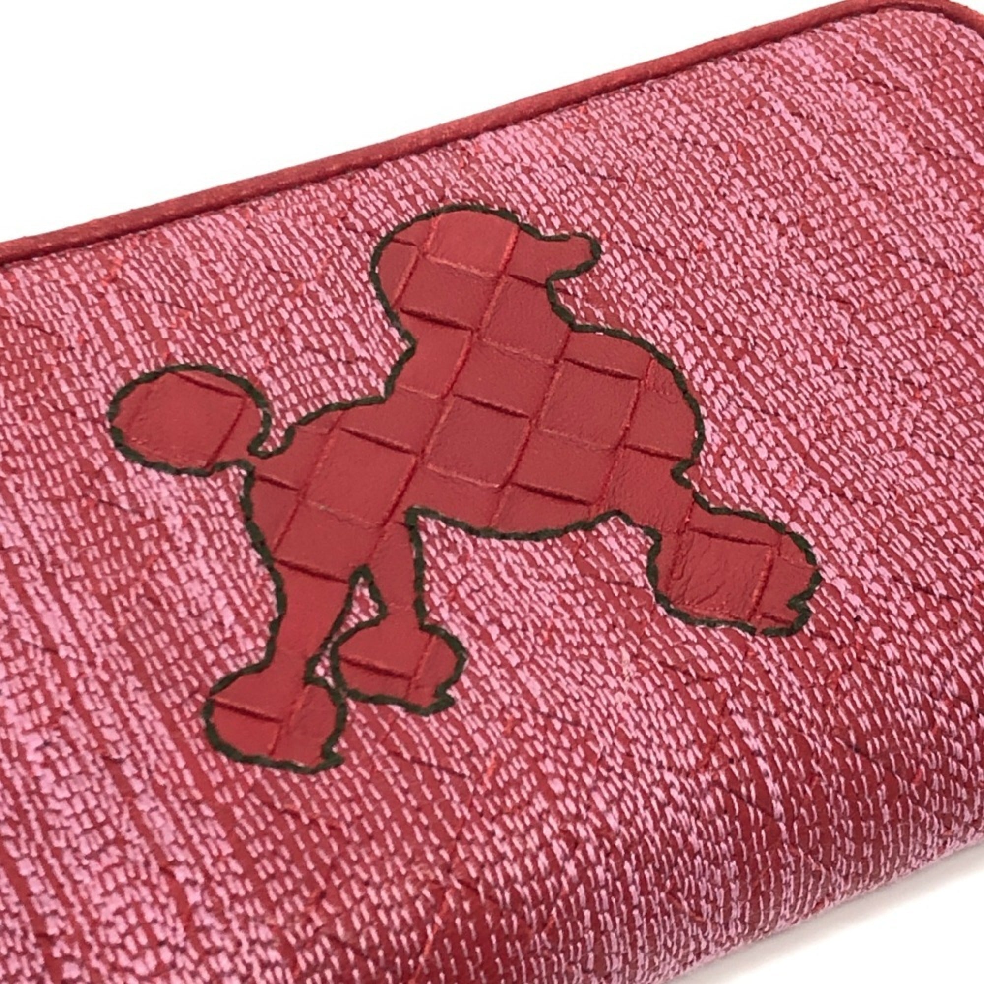 Bottega Veneta Intrecciato Red Color Leather Canvas Long Wallet (Bi-Fold) (Pre-Owned)