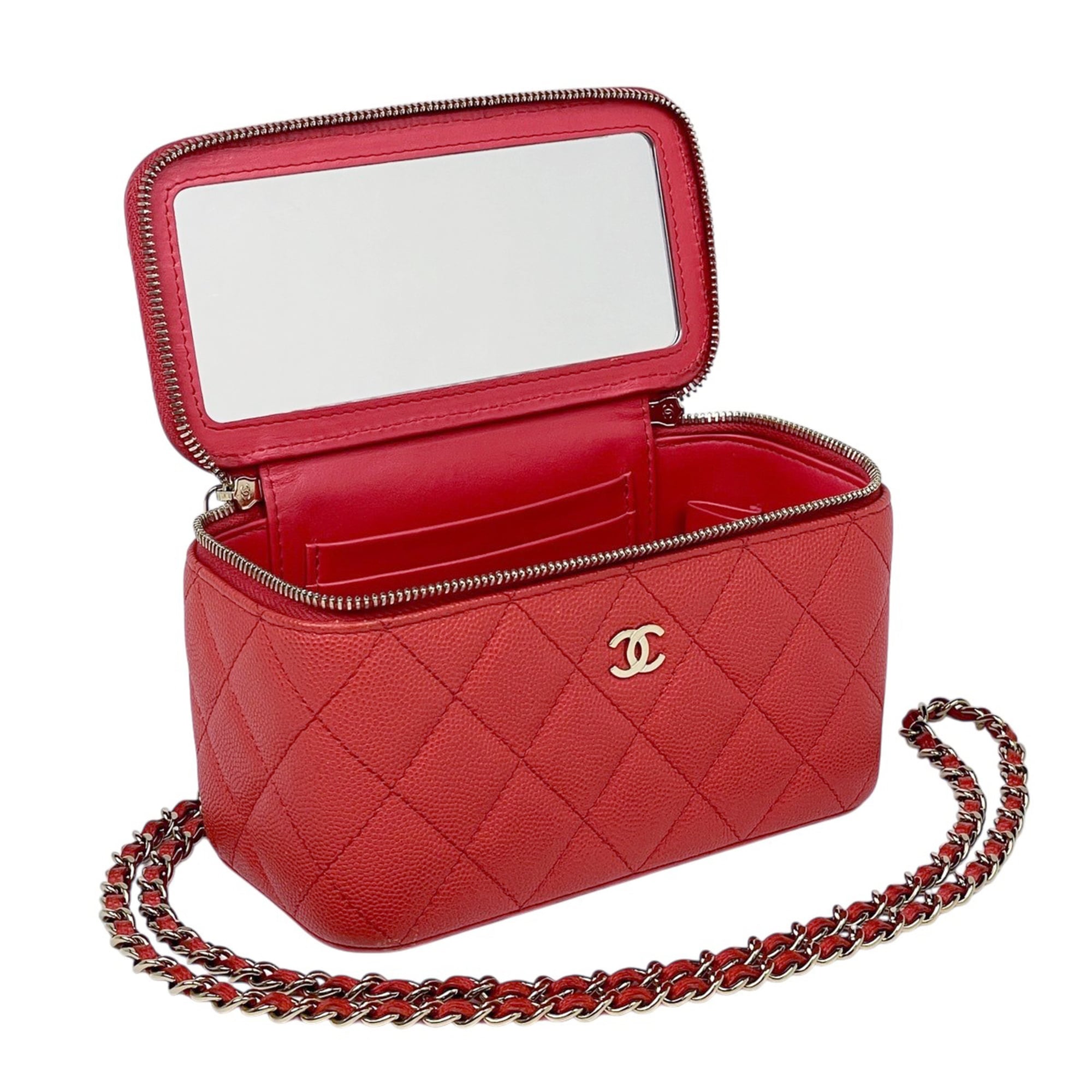 Chanel Red Color Grained Calfskin Shoulder Bag (Pre-Owned)