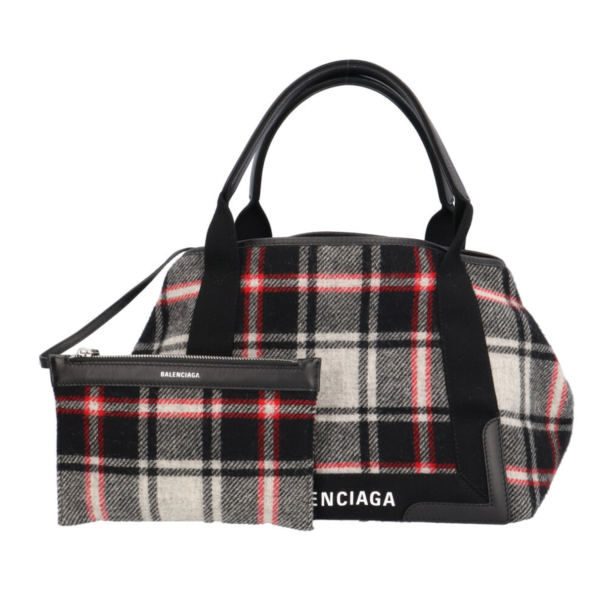 Balenciaga Black Red Color White Wool Handbag (Pre-Owned)