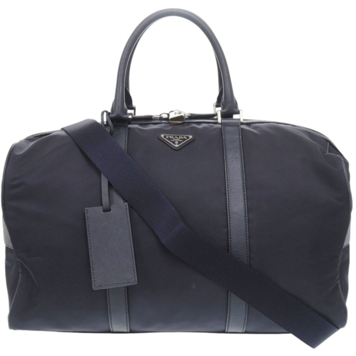 Prada Navy Nylon Leather Boston Bag (Pre-Owned)