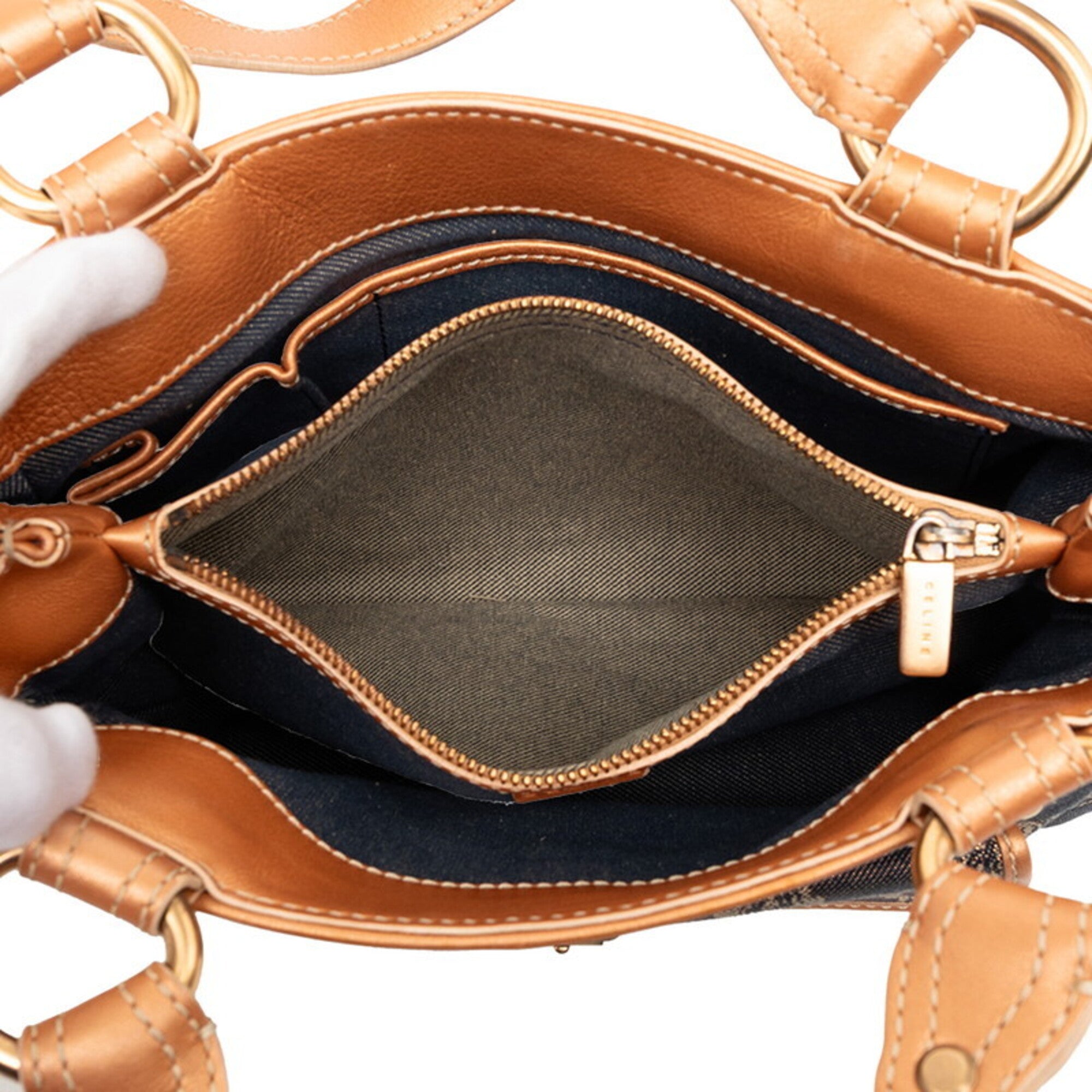 Celine Navy Orange Denim Leather Handbag (Pre-Owned)