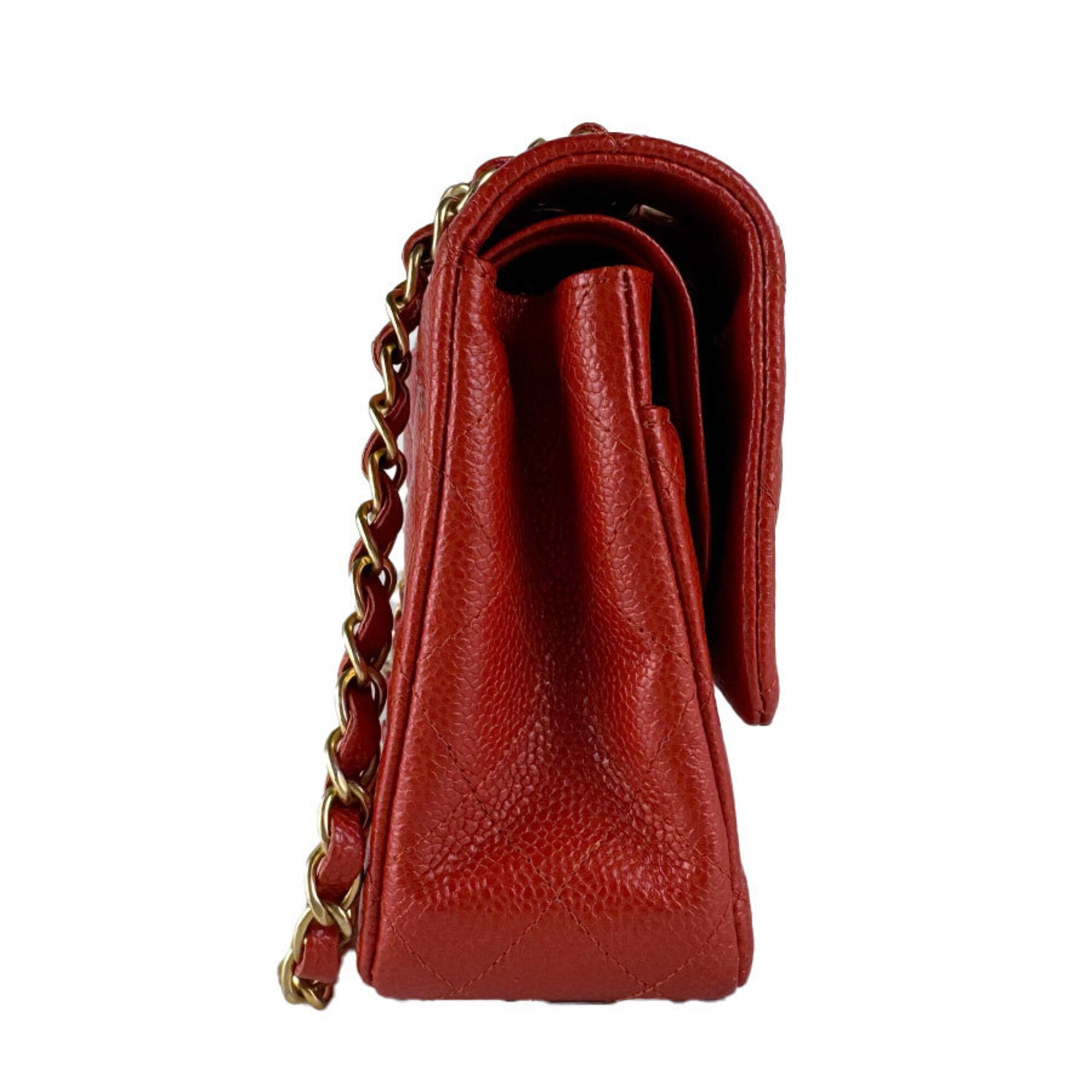 Chanel Orange Red Grained Calfskin Shoulder Bag (Pre-Owned)