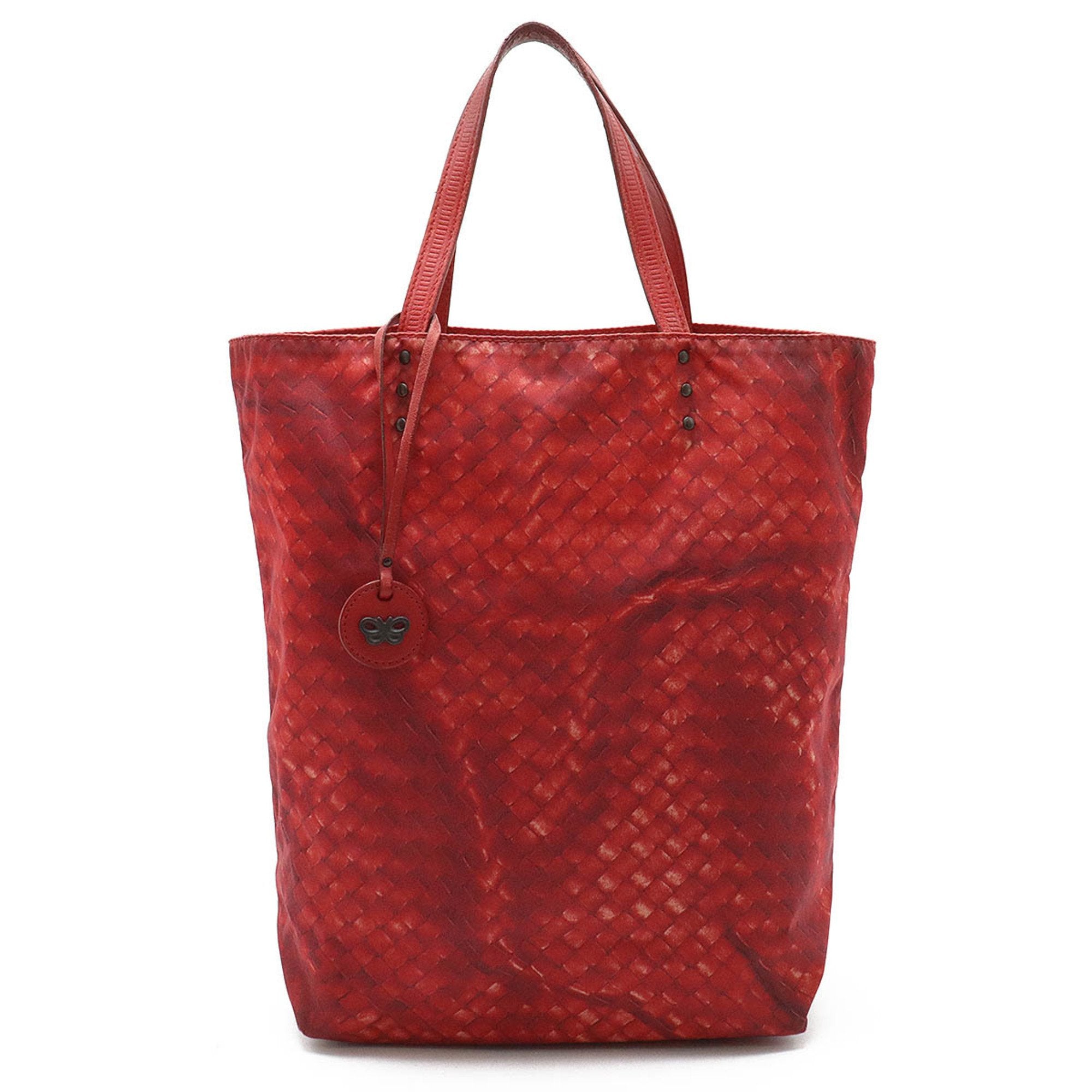 Bottega Veneta Red Color Nylon Tote Bag (Pre-Owned)