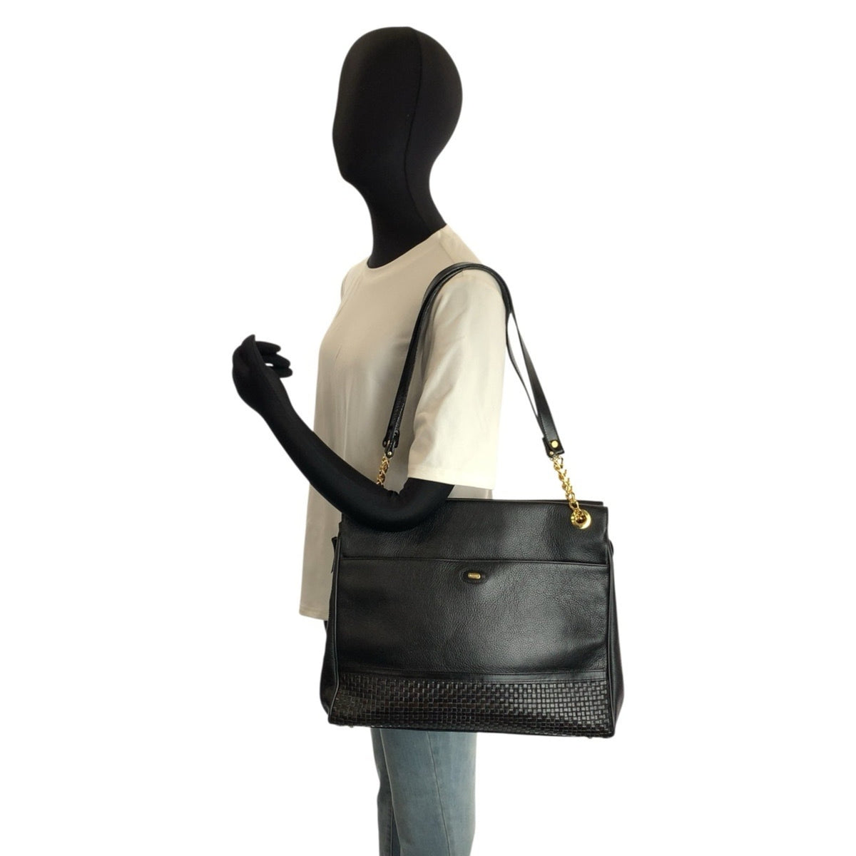 Bally Black Leather Shoulder Bag Tote Bag (Pre-Owned)