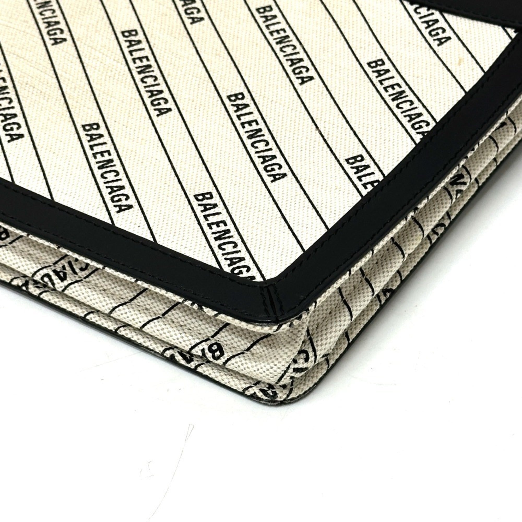 Balenciaga Black White Leather Canvas Pochette Shoulder Bag (Pre-Owned)