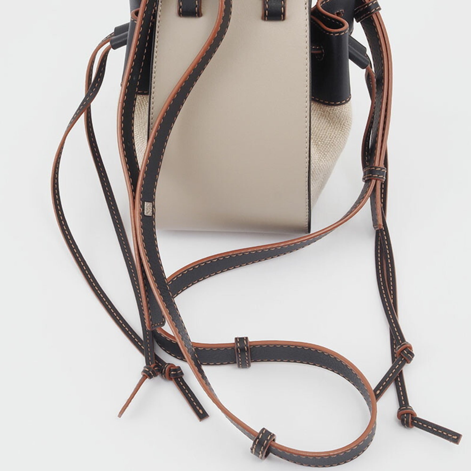 Loewe Hammock Beige Black Linen Leather Handbag Shoulder Bag (Pre-Owned)