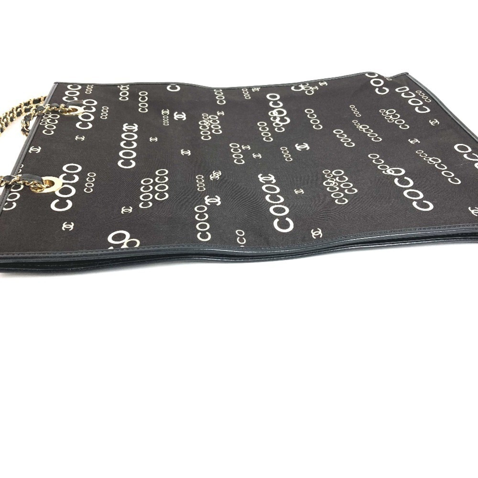 Chanel Black White Leather Canvas Shoulder Bag Tote Bag (Pre-Owned)