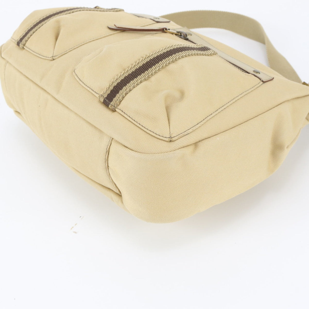 Gucci Beige Leather Canvas Crossbody Bag Handbag Shoulder Bag Tote Bag (Pre-Owned)