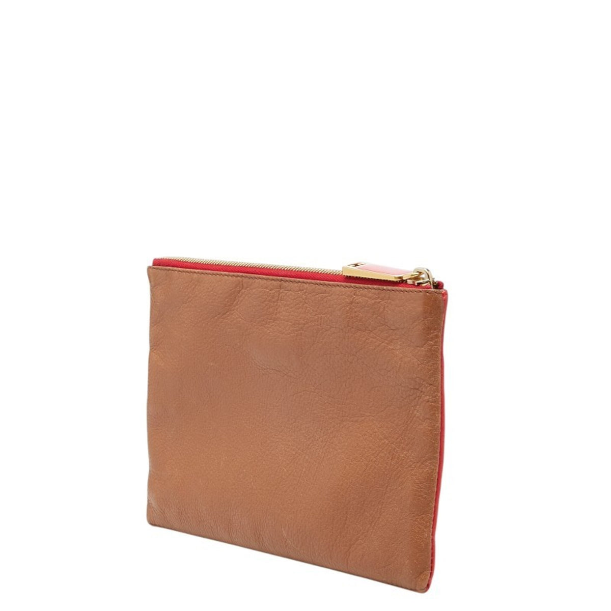 Fendi Red Brown Leather Pouch (Pre-Owned)