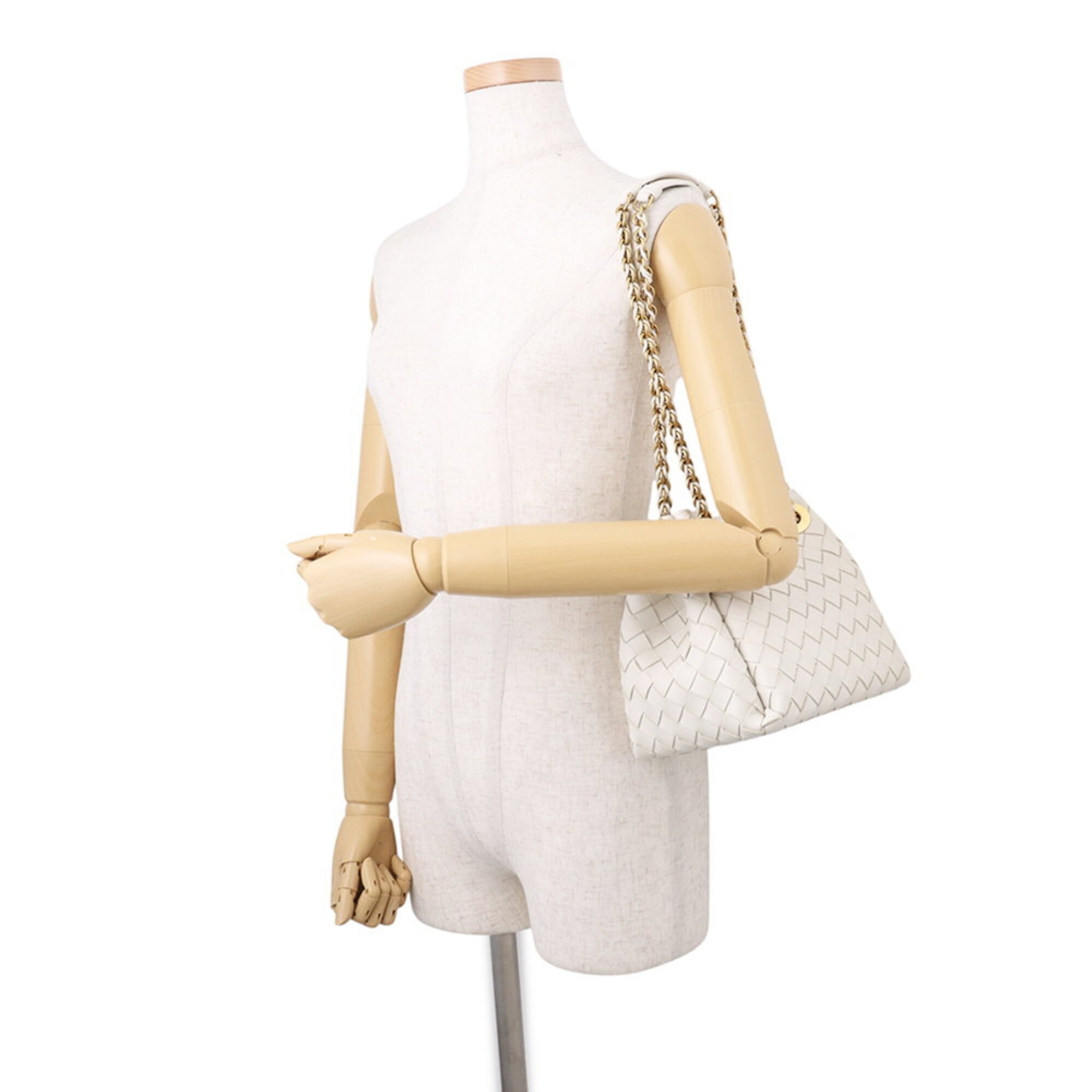 Bottega Veneta Intrecciato White Leather Handbag Shoulder Bag (Pre-Owned)
