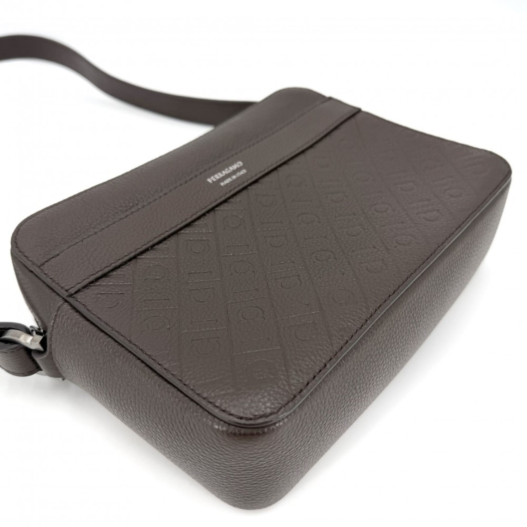 Salvatore Ferragamo Brown Leather Clutch Bag Shoulder Bag (Pre-Owned)