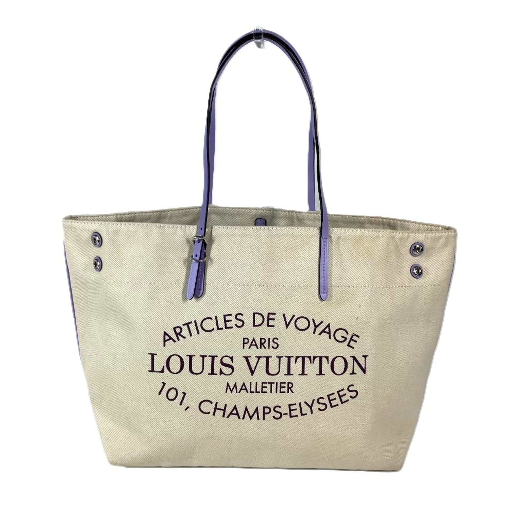 Louis Vuitton Beige Lilac Purple Leather Canvas Shoulder Bag (Pre-Owned)