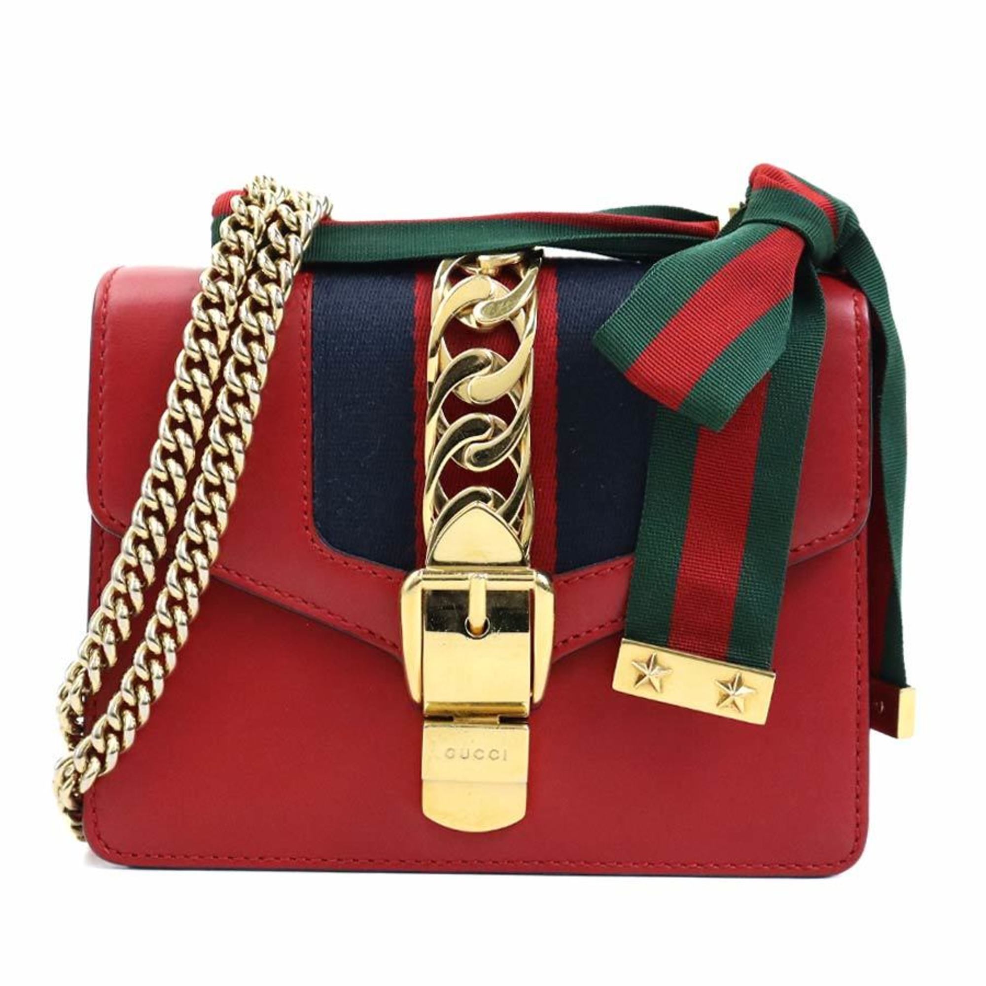 Gucci Red Color Leather Shoulder Bag (Pre-Owned)