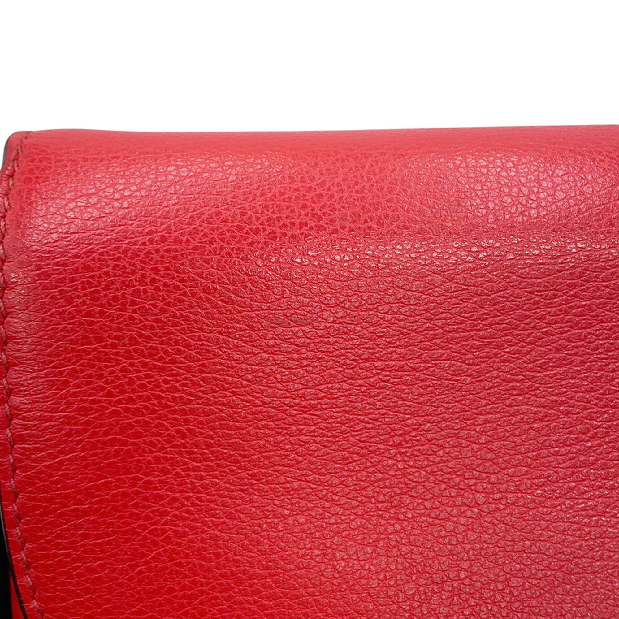 Prada Red Color Leather Shoulder Bag (Pre-Owned)
