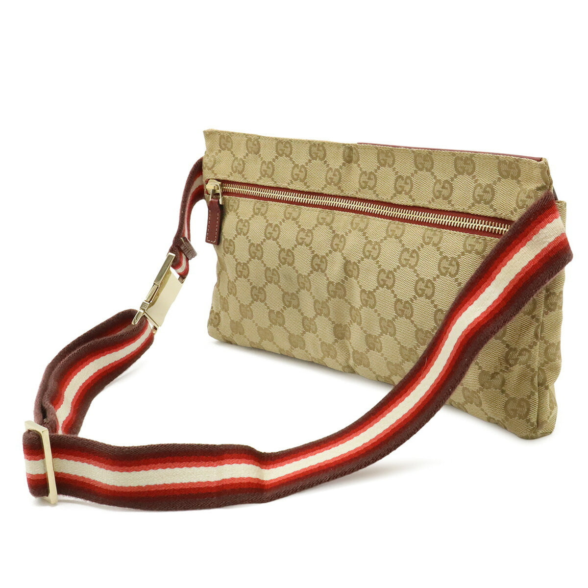 Gucci Beige Pink Red Canvas Leather Fanny Pack Sling Bag (Pre-Owned)