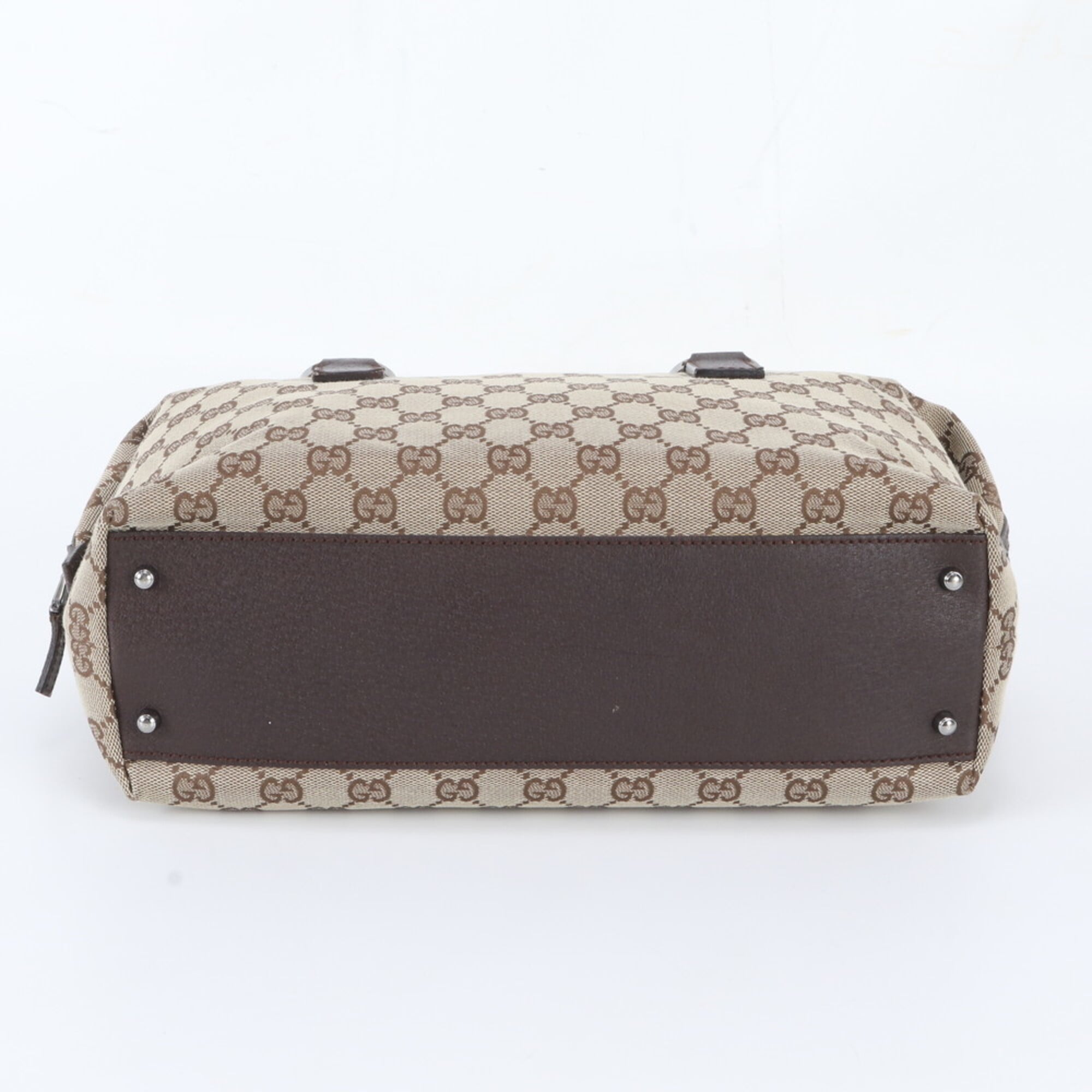 Gucci Brown Leather Canvas Handbag Tote Bag (Pre-Owned)