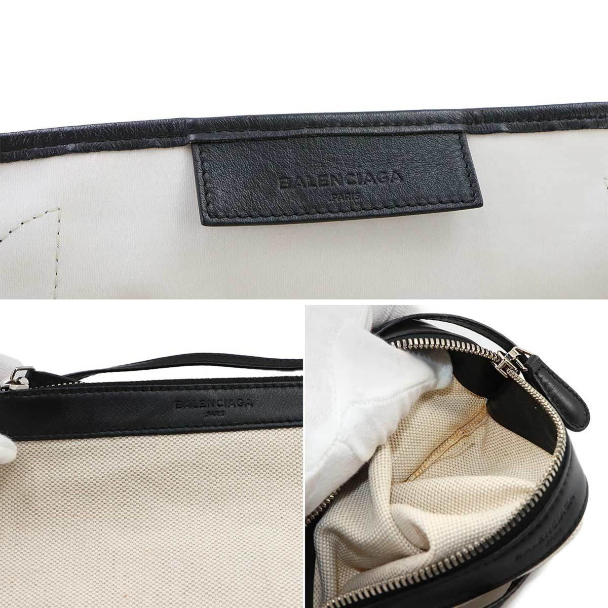 Balenciaga Black White Canvas Leather Handbag Tote Bag (Pre-Owned)