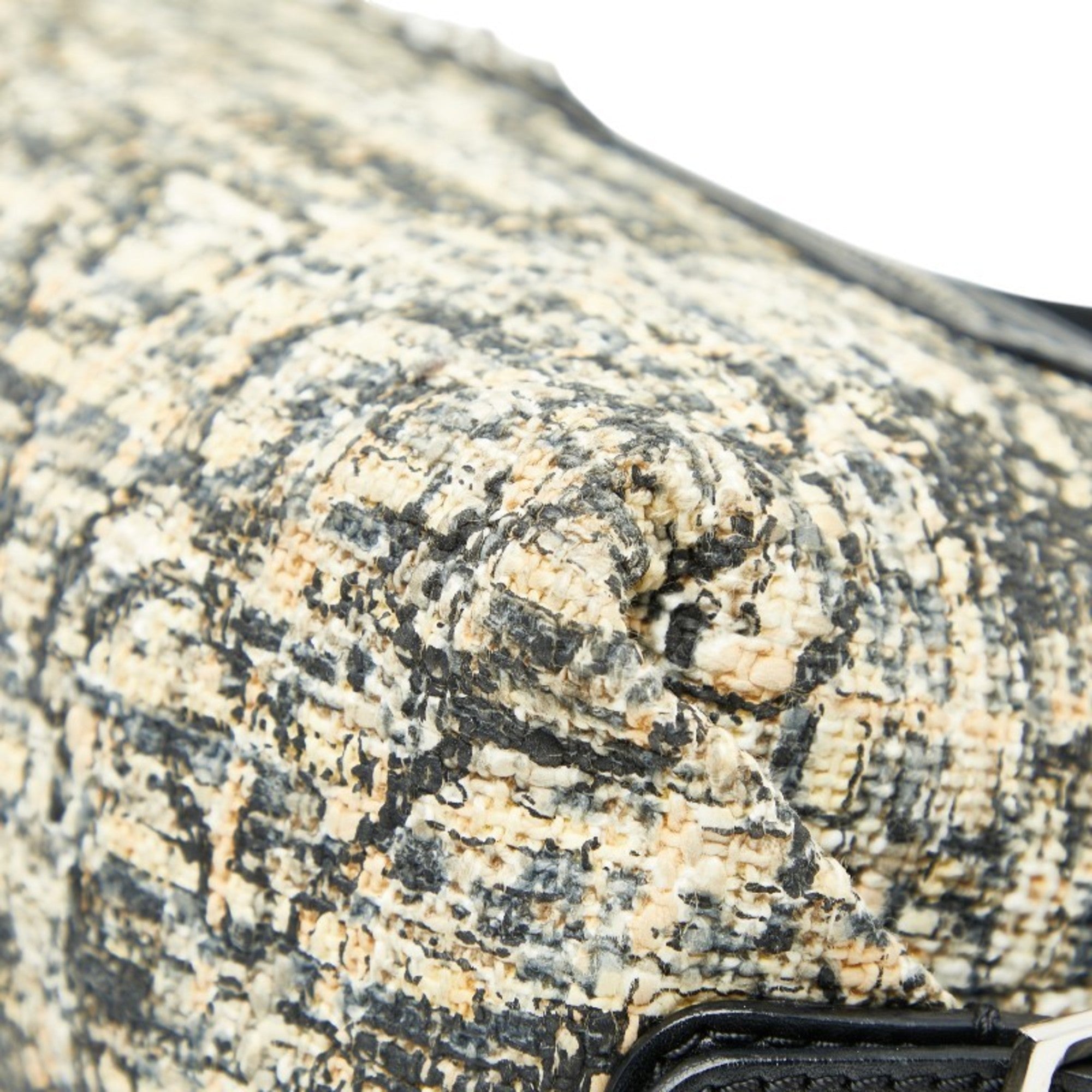 Chanel Beige Black Tweed Leather Handbag Shoulder Bag (Pre-Owned)