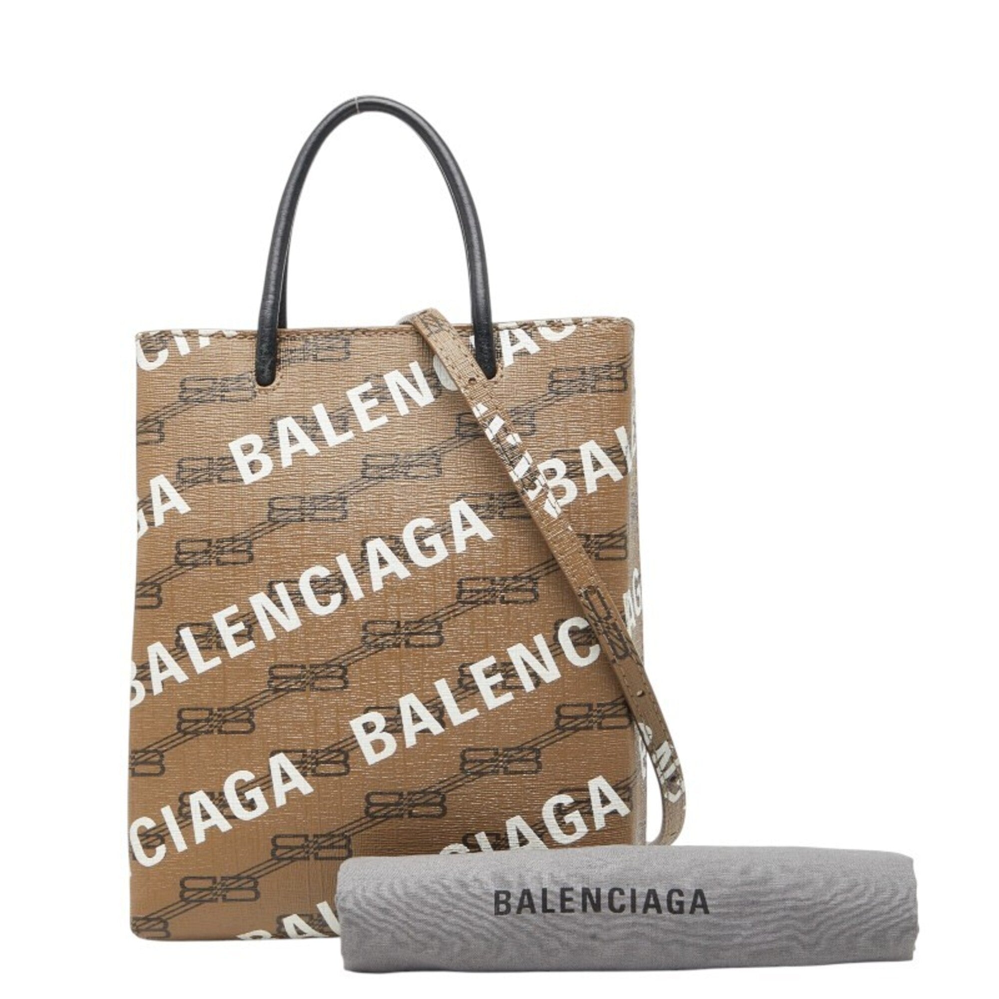 Balenciaga Black Brown Pvc Leather Handbag Shopping Bag Shoulder Bag (Pre-Owned)