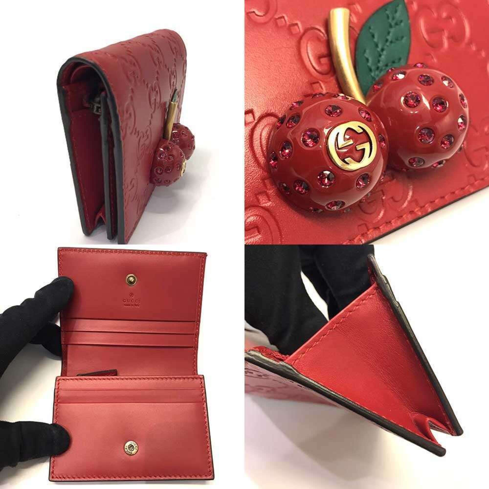 Gucci Cherry Red Red Color Leather Wallet (Bi-Fold) (Pre-Owned)