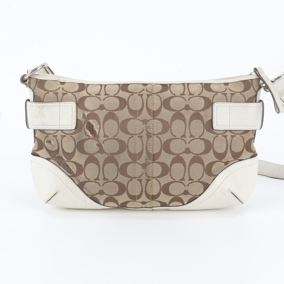 Coach Beige White Leather Canvas Handbag Shoulder Bag Tote Bag (Pre-Owned)