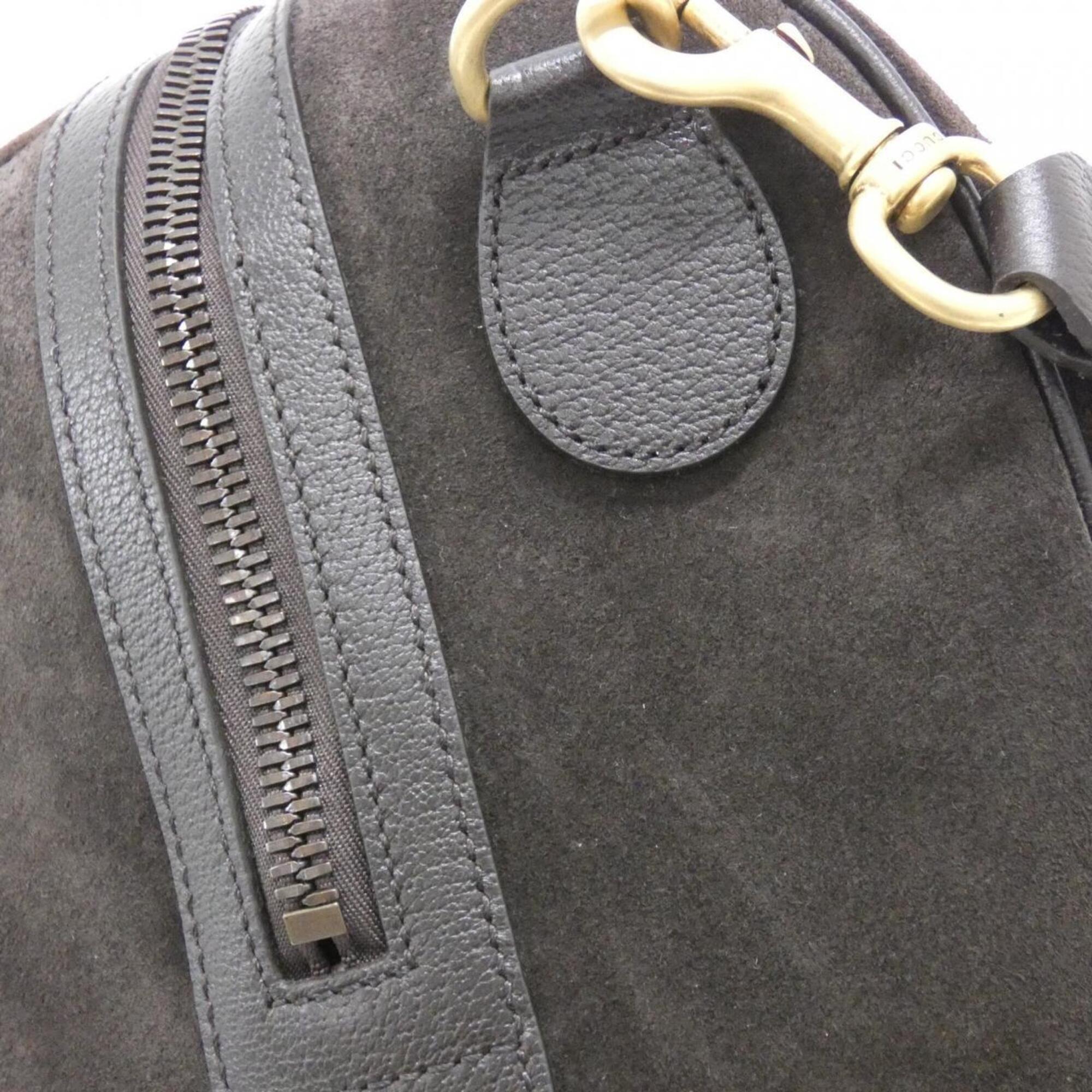Gucci Dark Brown Suede Leather Boston Bag (Pre-Owned)