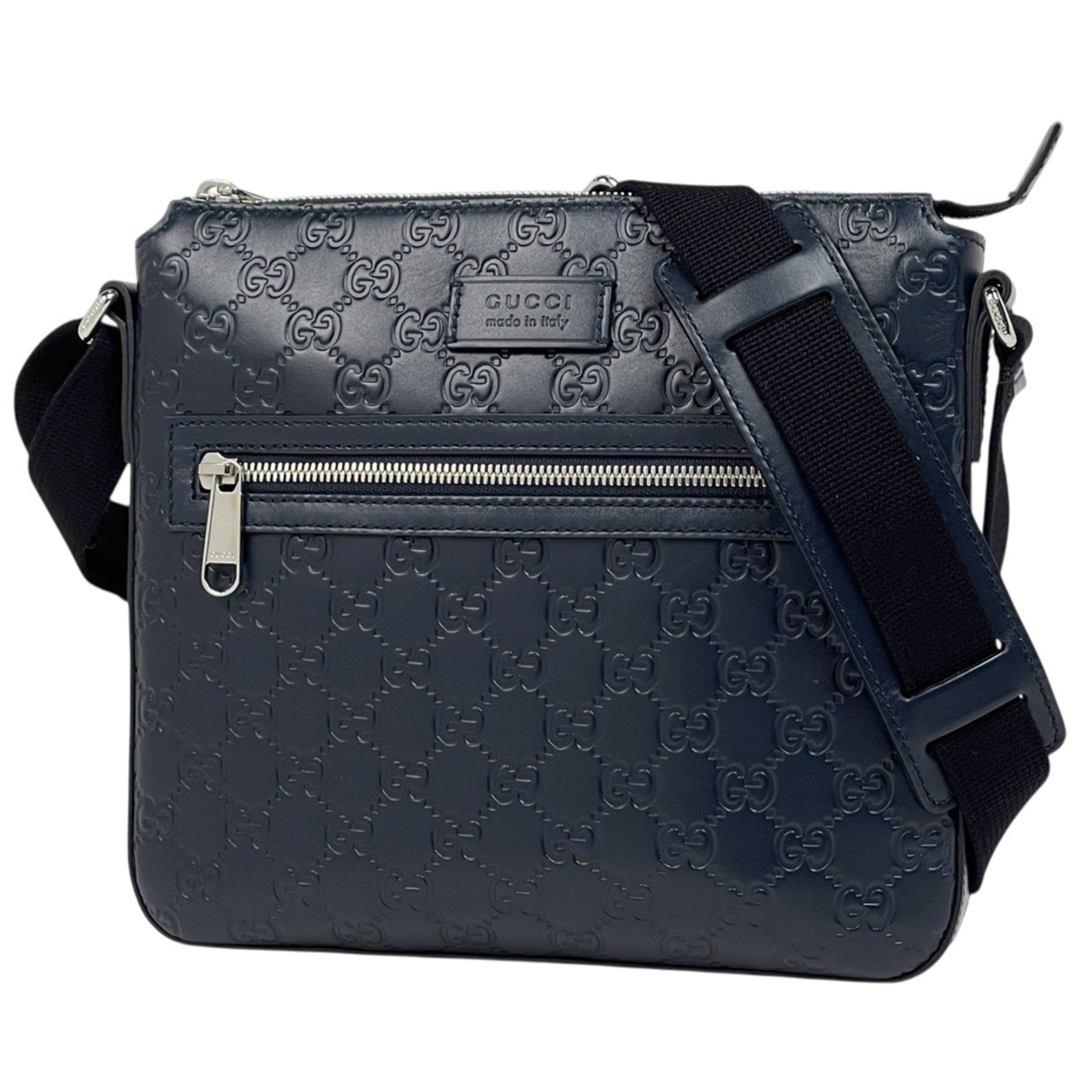 Gucci Navy Leather Messenger Bag Shoulder Bag (Pre-Owned)