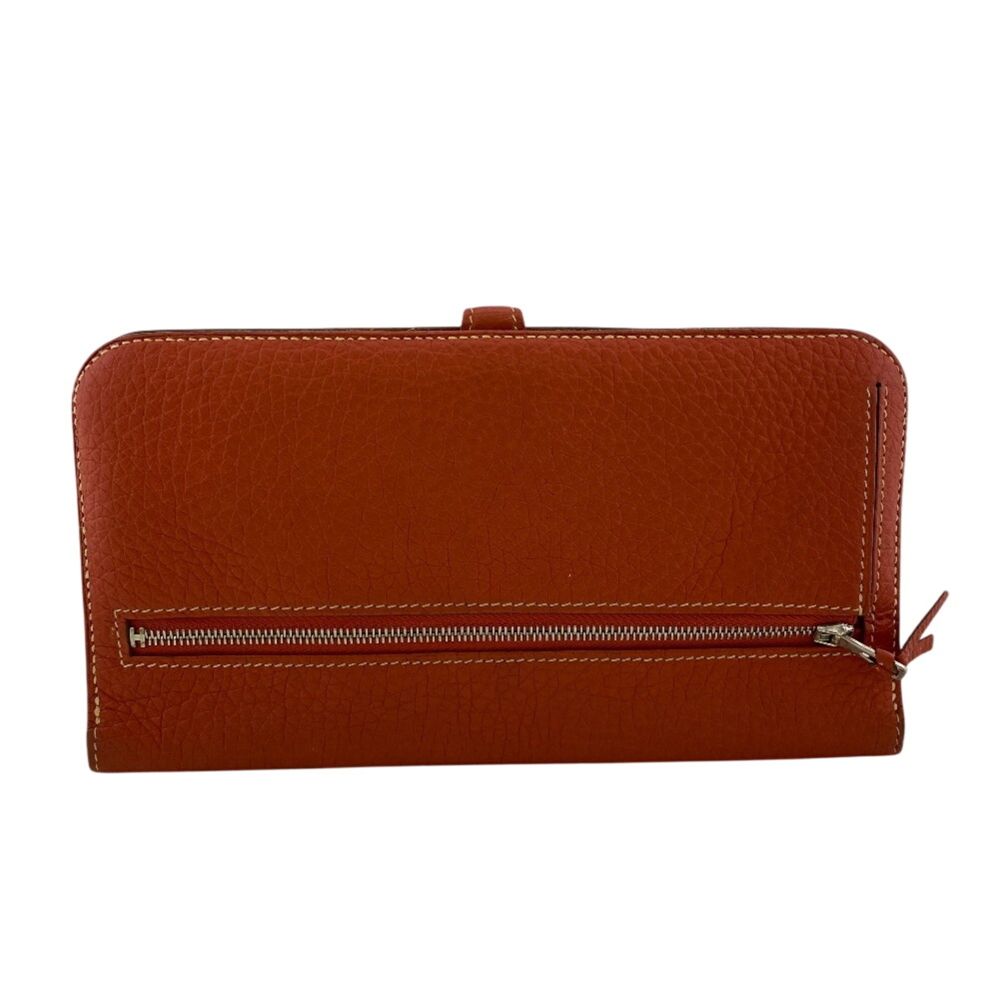 Hermes Red Color Togo Leather Long Wallet (Bi-Fold) (Pre-Owned)