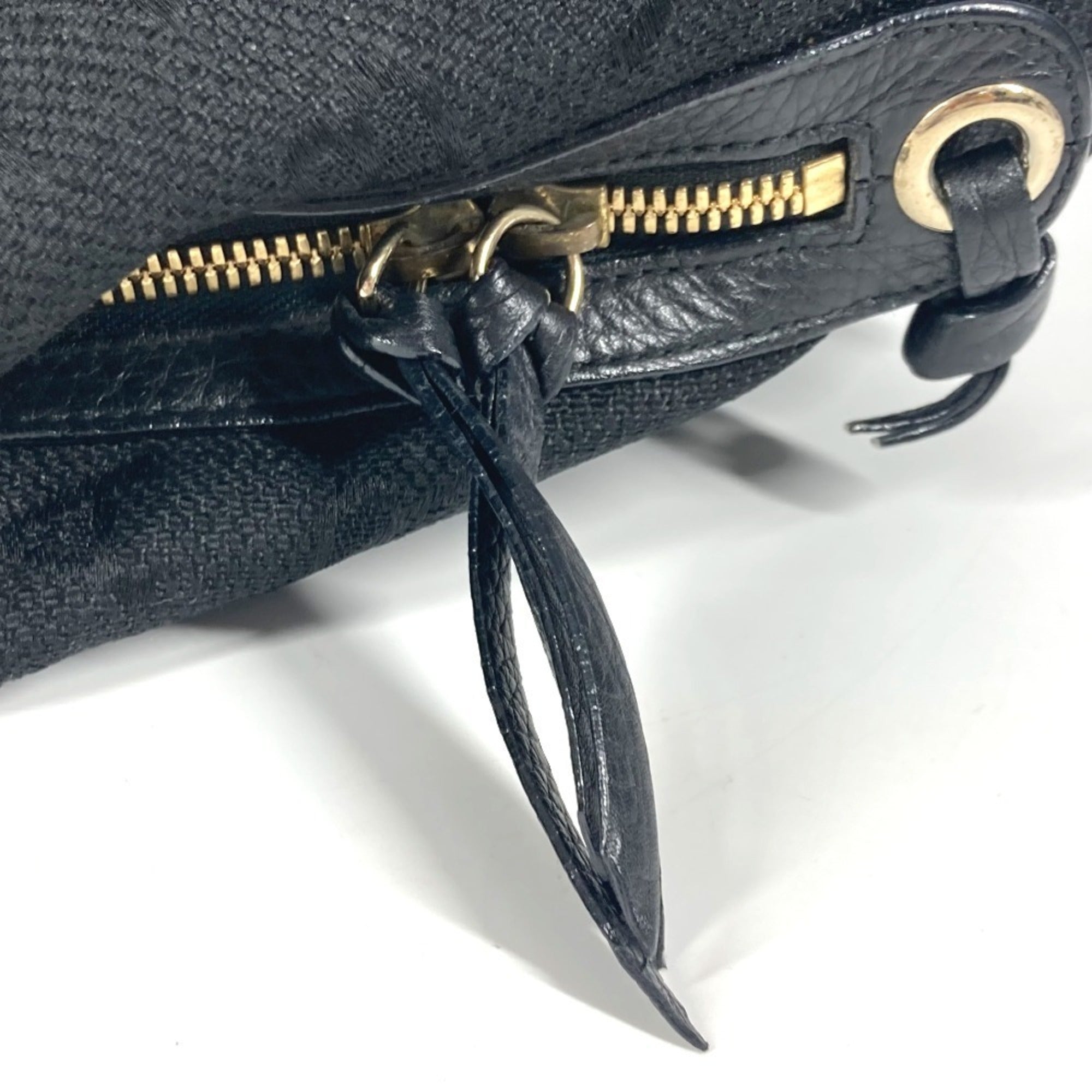 Bvlgari Black Leather Canvas Handbag Shoulder Bag Tote Bag (Pre-Owned)