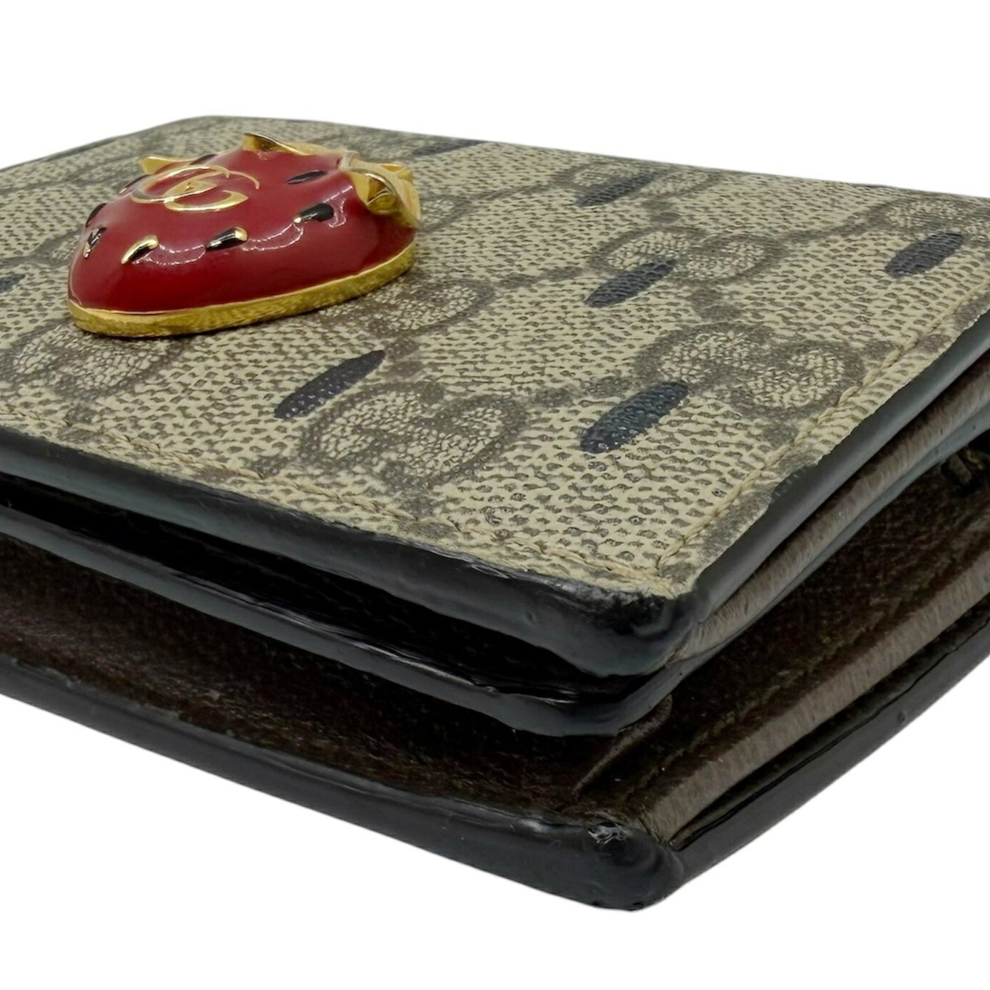 Gucci Beige Black Red Color Gg Supreme Middle Wallet (Bi-Fold) (Pre-Owned)