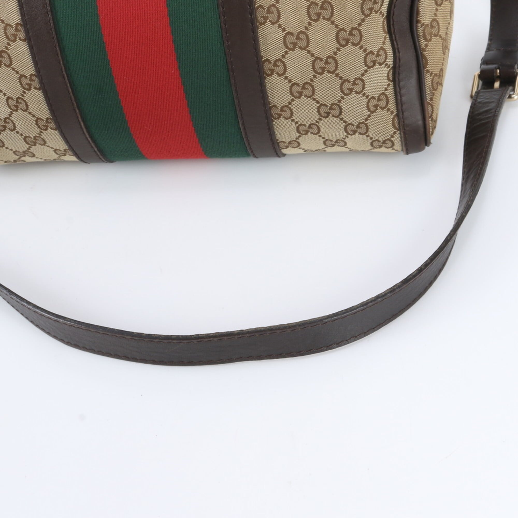 Gucci Brown Leather Canvas Boston Bag Handbag Shoulder Bag (Pre-Owned)