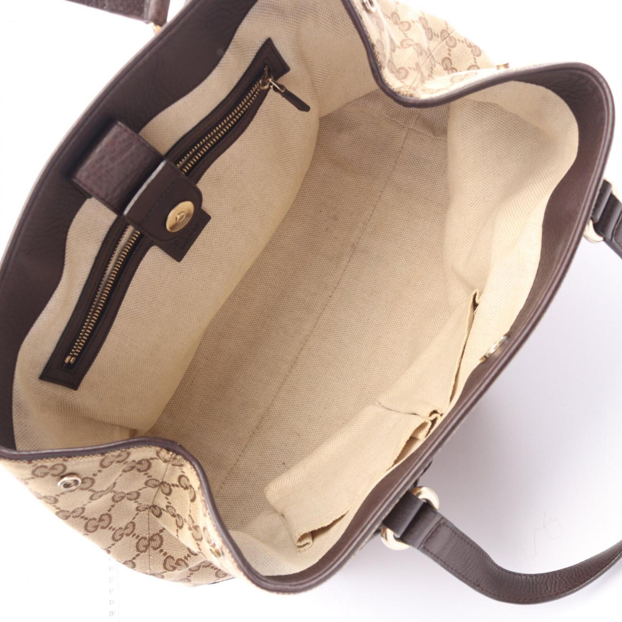 Gucci Beige Brown Multi-Color Canvas Leather Handbag Tote Bag (Pre-Owned)