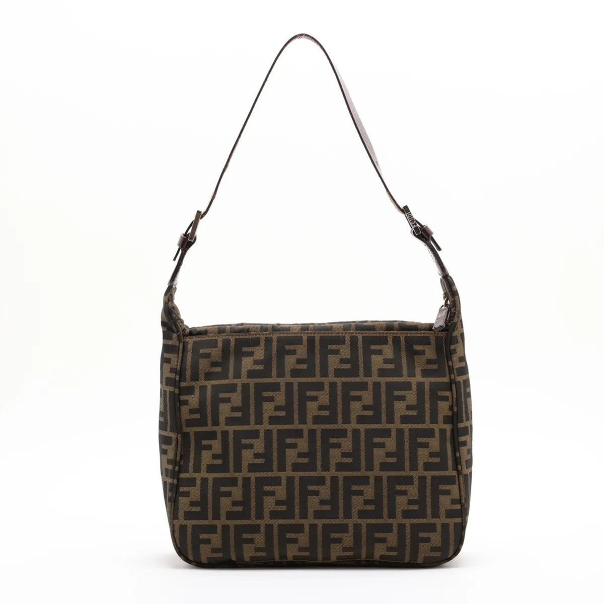Fendi Brown Leather Canvas Handbag Shoulder Bag (Pre-Owned)