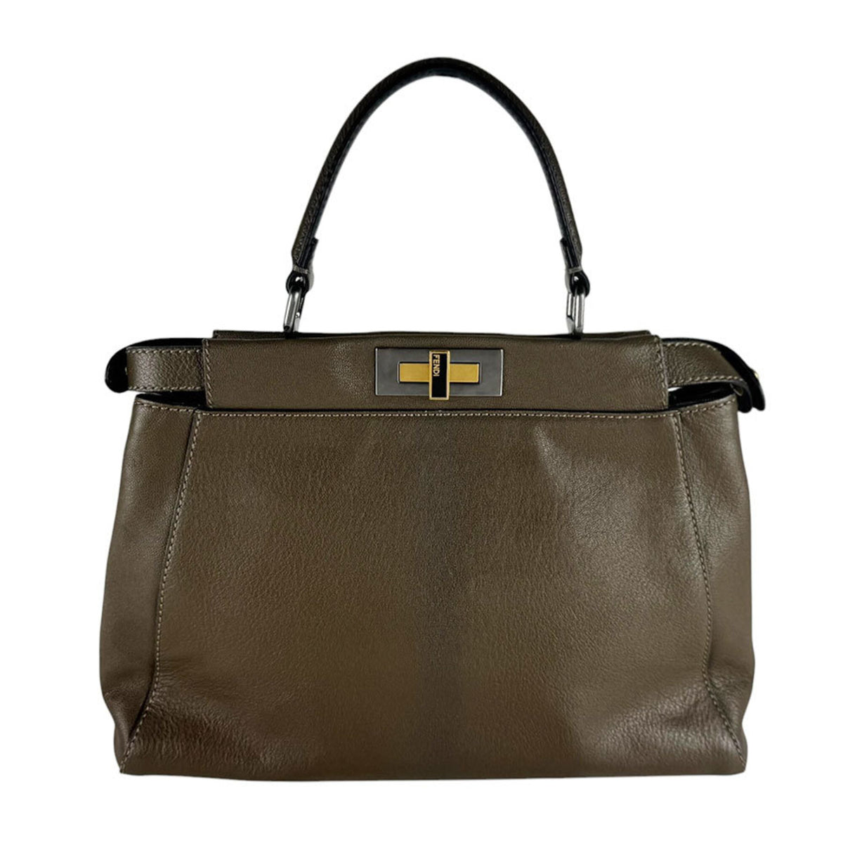 Fendi Khaki Brown Leather Handbag Shoulder Bag (Pre-Owned)