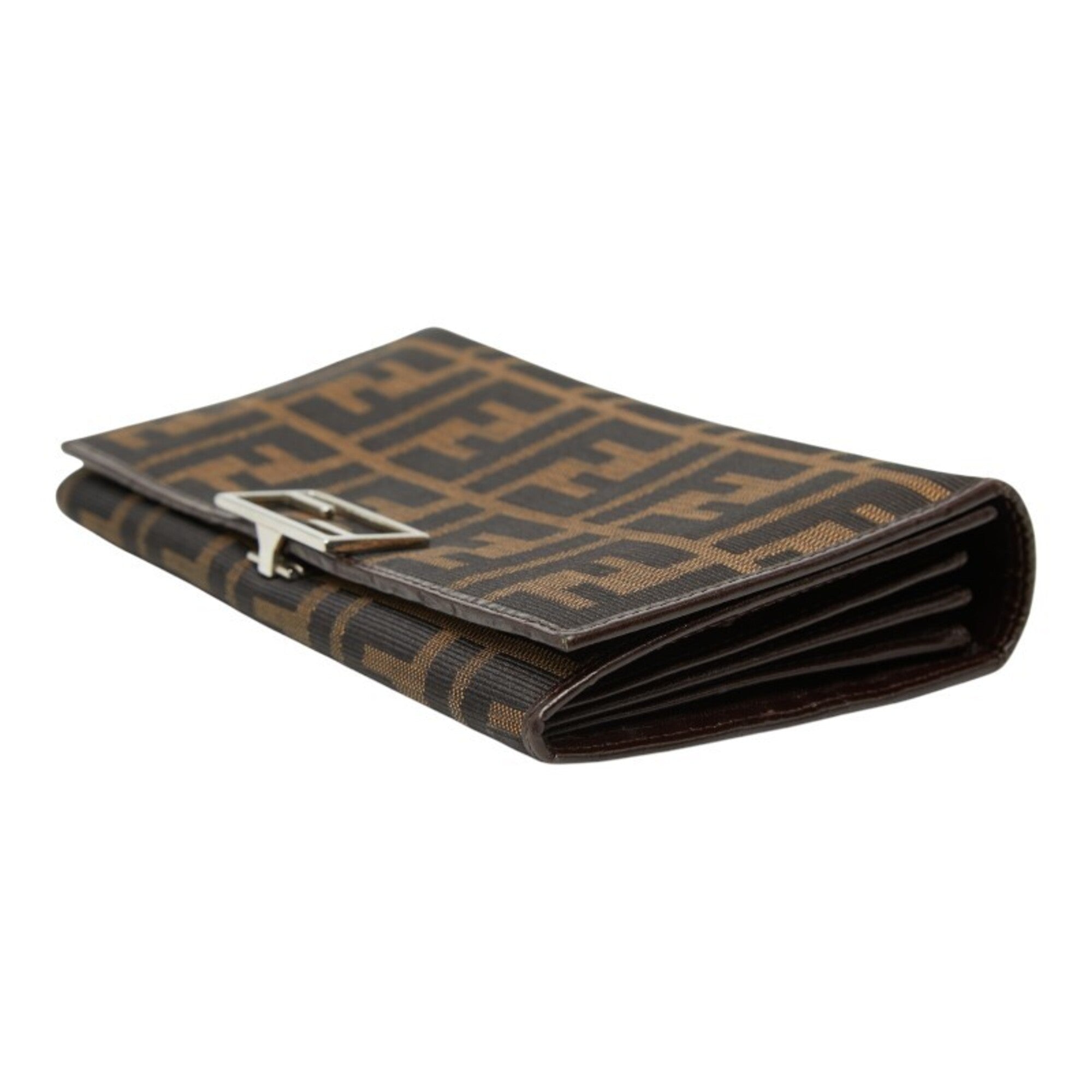 Fendi Black Brown Canvas Leather Long Wallet (Bi-Fold) (Pre-Owned)