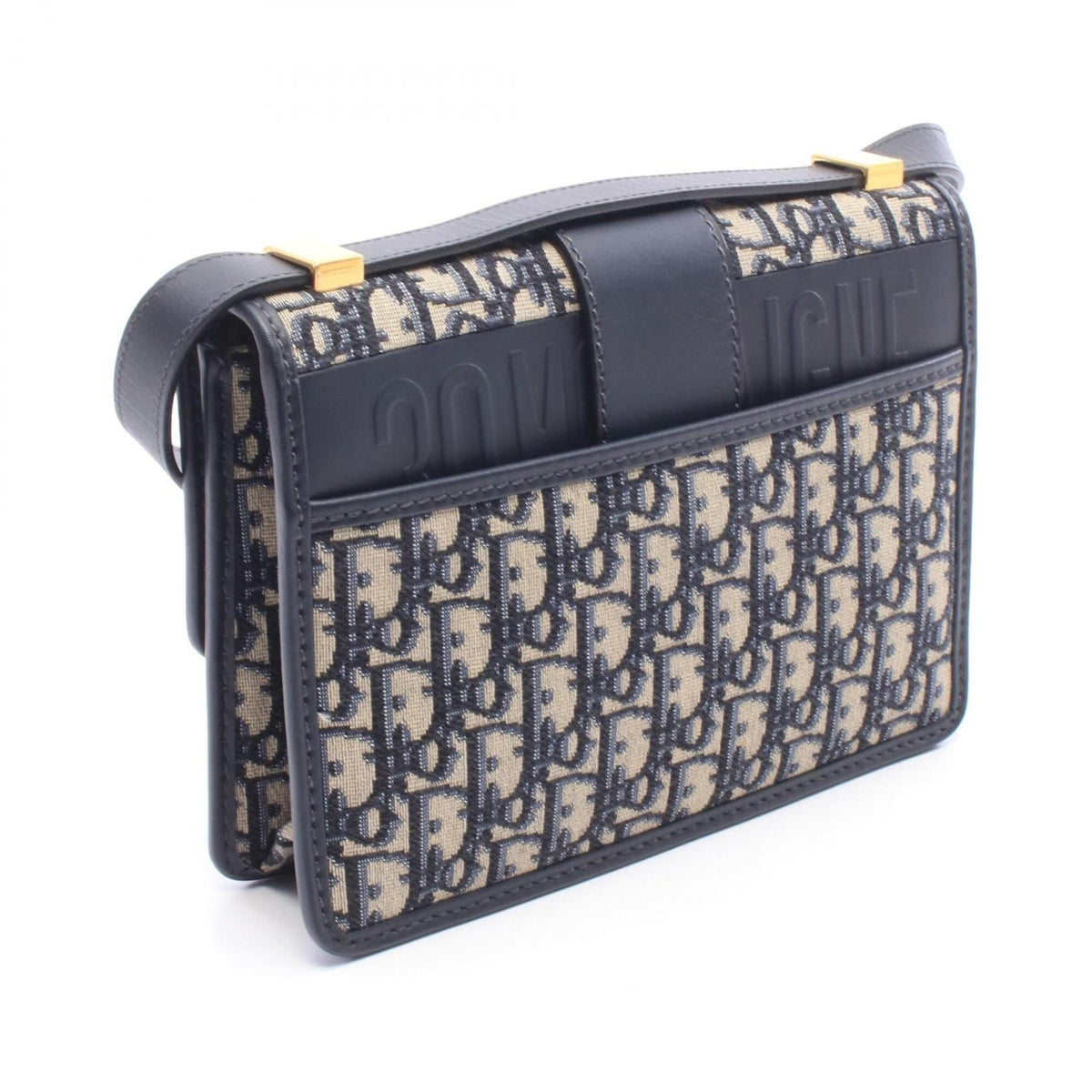 Christian Dior Beige Navy Canvas Leather Handbag Shoulder Bag (Pre-Owned)
