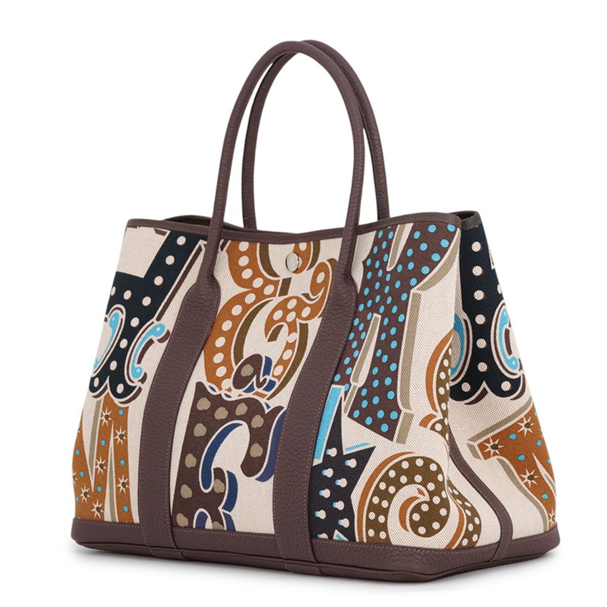 Hermes Garden Beige Caramel Ebene Ecru Toile H Negonda Leather Handbag Tote Bag (Pre-Owned)