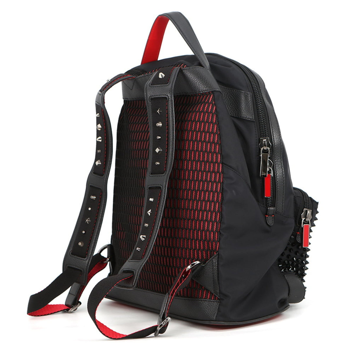 Christian Louboutin Black Red Color Nylon Leather Rubber Backpack (Pre-Owned)